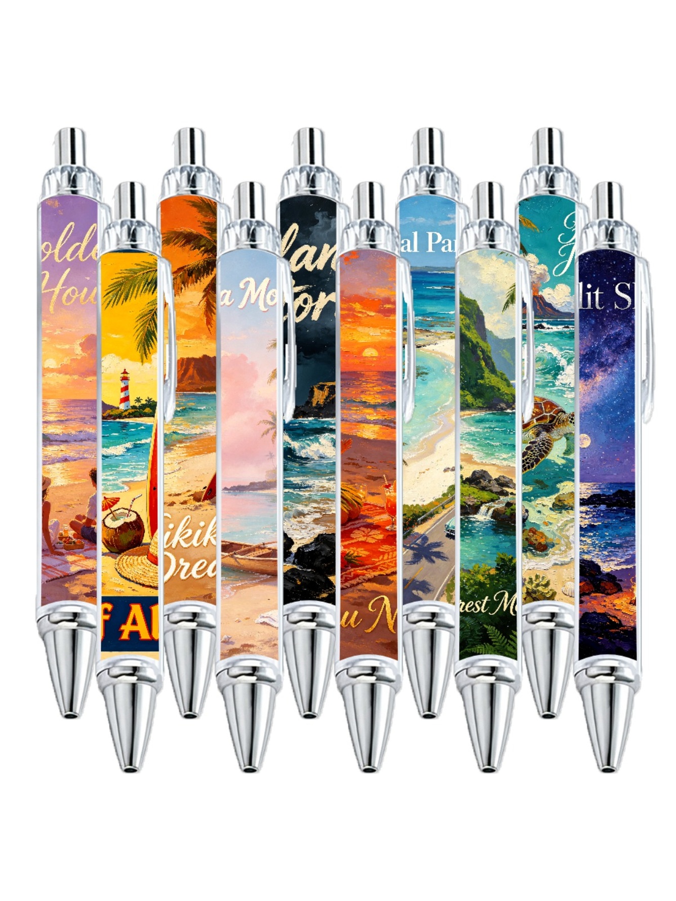 Hawaii Gel Pens, Palm Beach Wave, Black Ink - 10-Pack