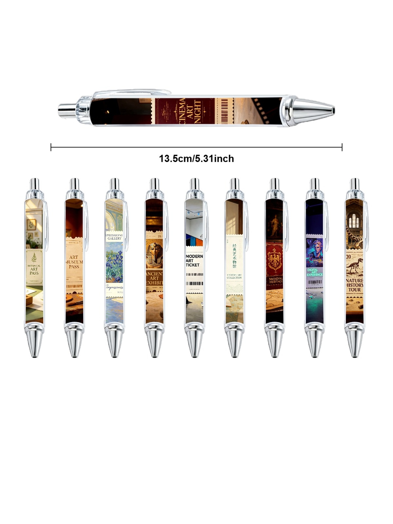 Ticket Stub Gel Pens, Art Poster Pattern - 10-Pack