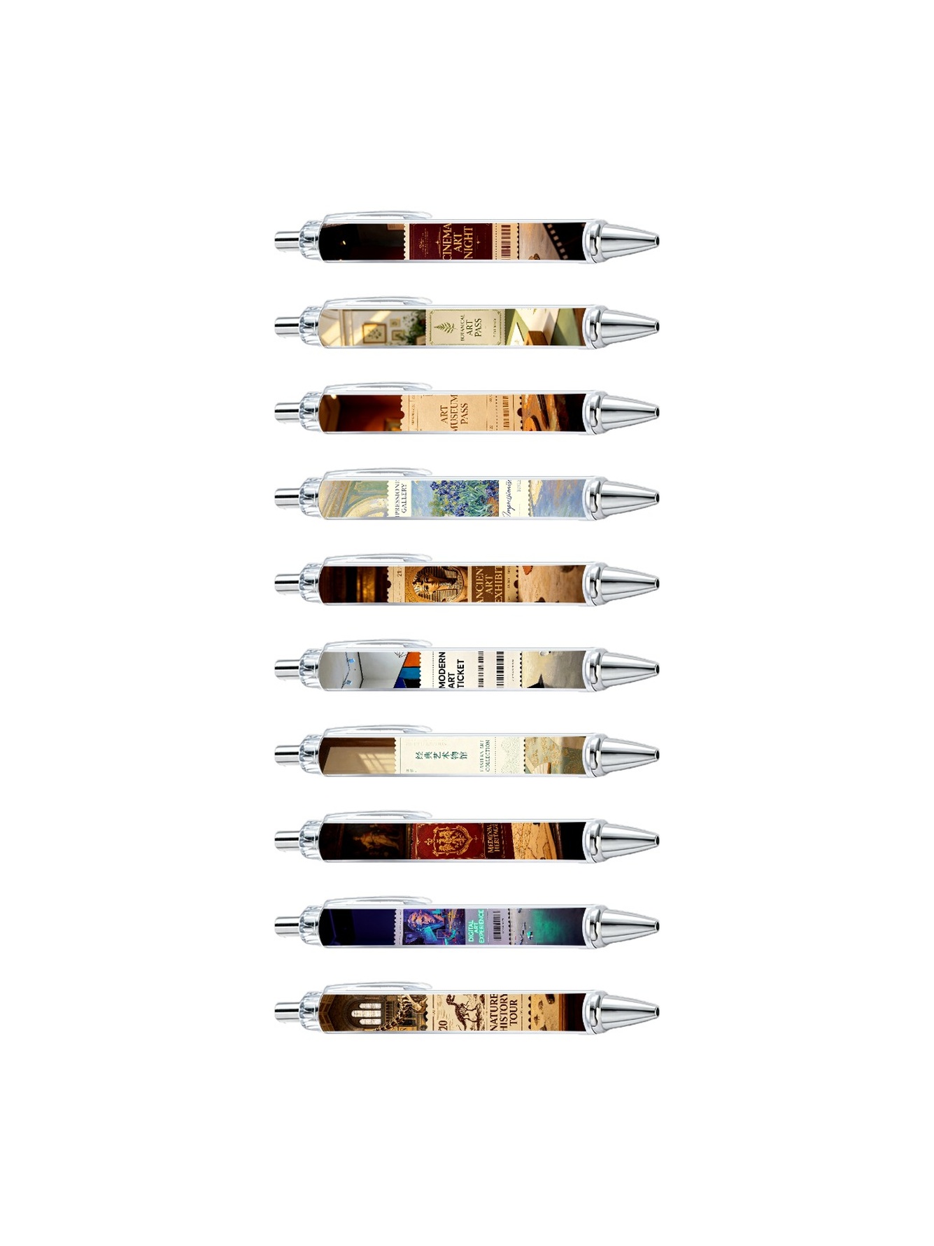 Ticket Stub Gel Pens, Art Poster Pattern - 10-Pack