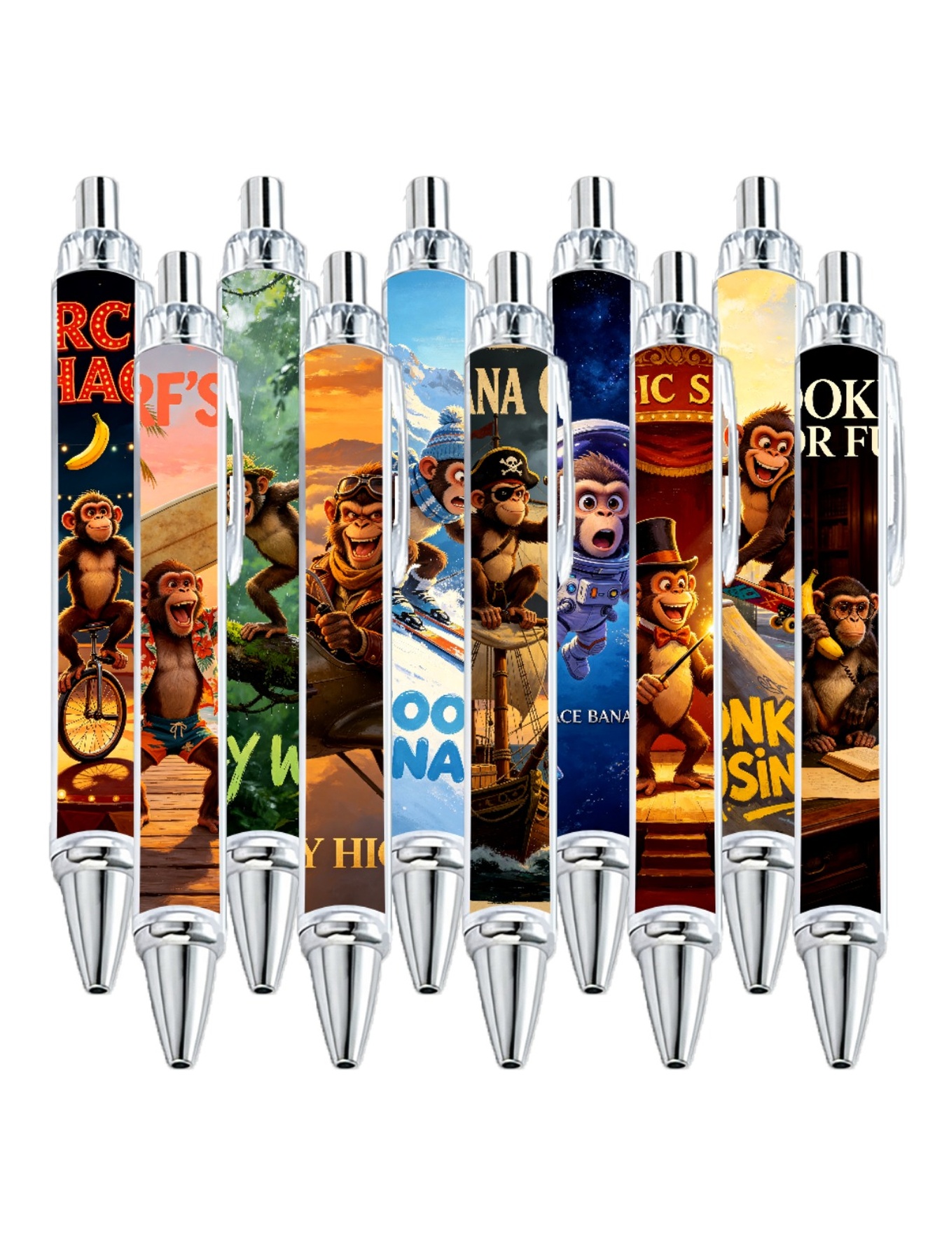 Monkey Gel Pens, Primate Animal Pattern - 10-Pack