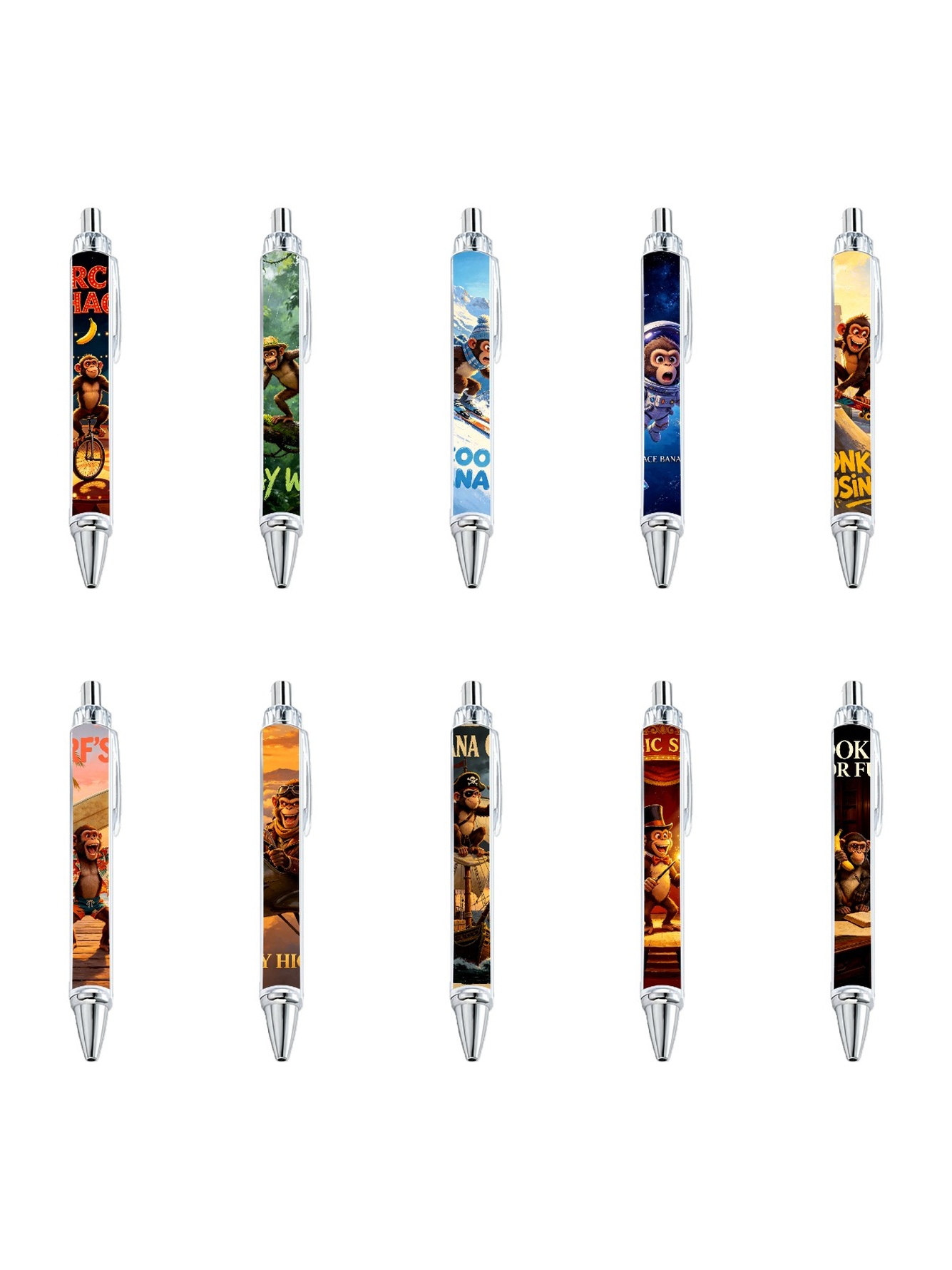 Monkey Gel Pens, Primate Animal Pattern - 10-Pack