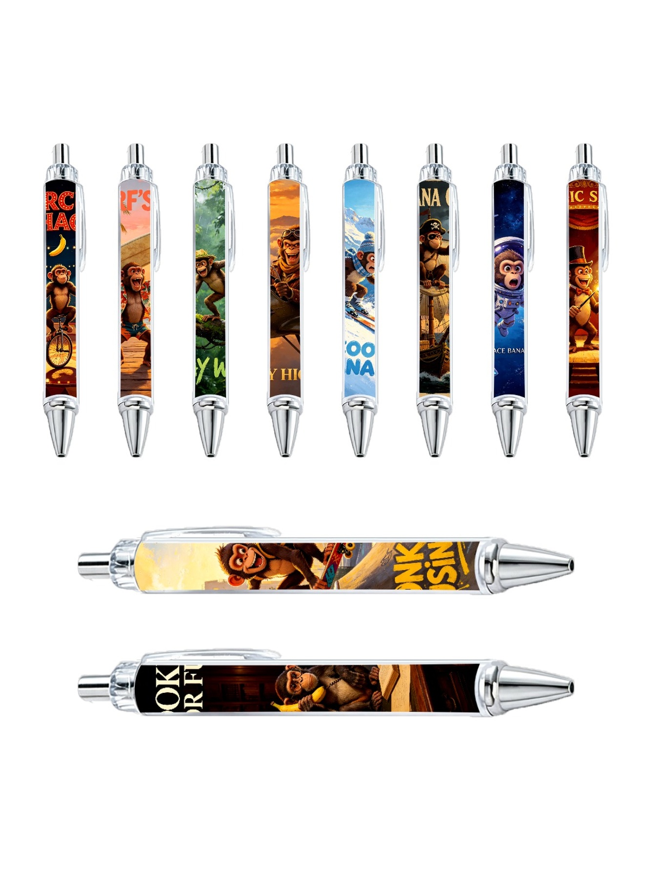 Monkey Gel Pens, Primate Animal Pattern - 10-Pack