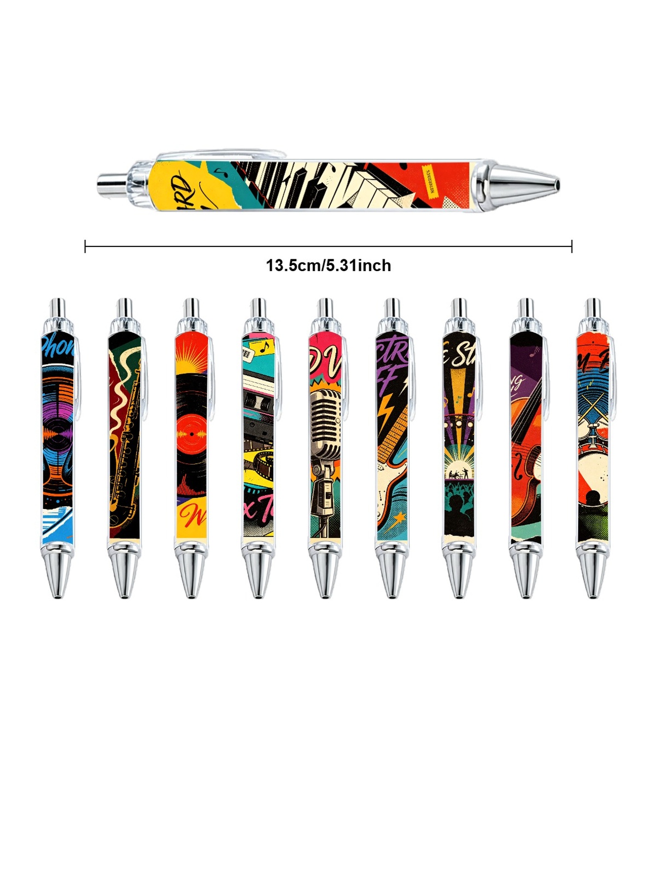 Pop Music Ballpoint Pens, Guitar Microphone - 10-Pack