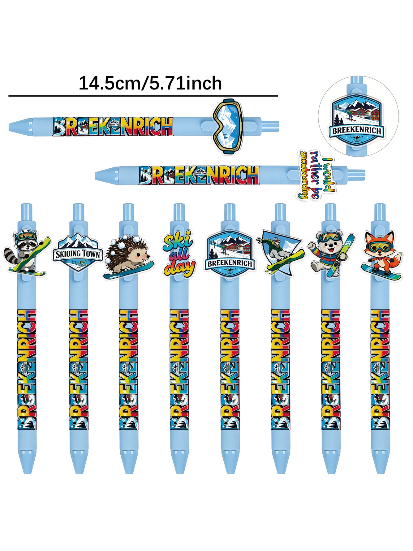 Small Animal Skiing Theme Ballpoint Pens - 10-Pack