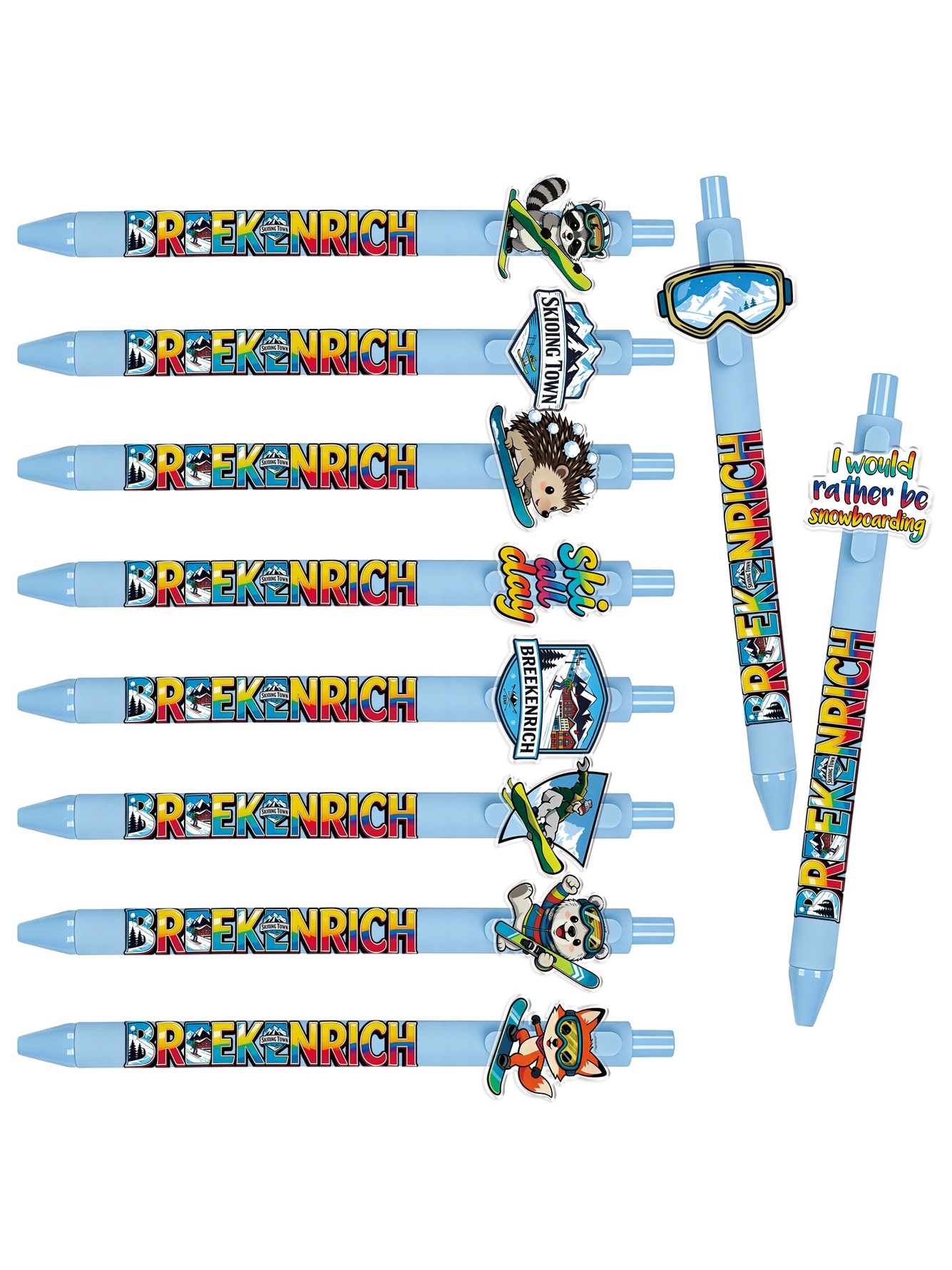 Small Animal Skiing Theme Ballpoint Pens - 10-Pack