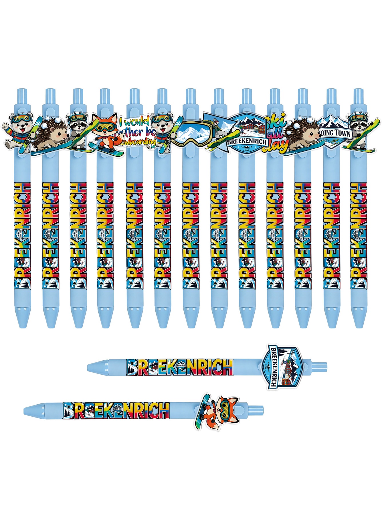 Small Animal Skiing Theme Ballpoint Pens - 10-Pack