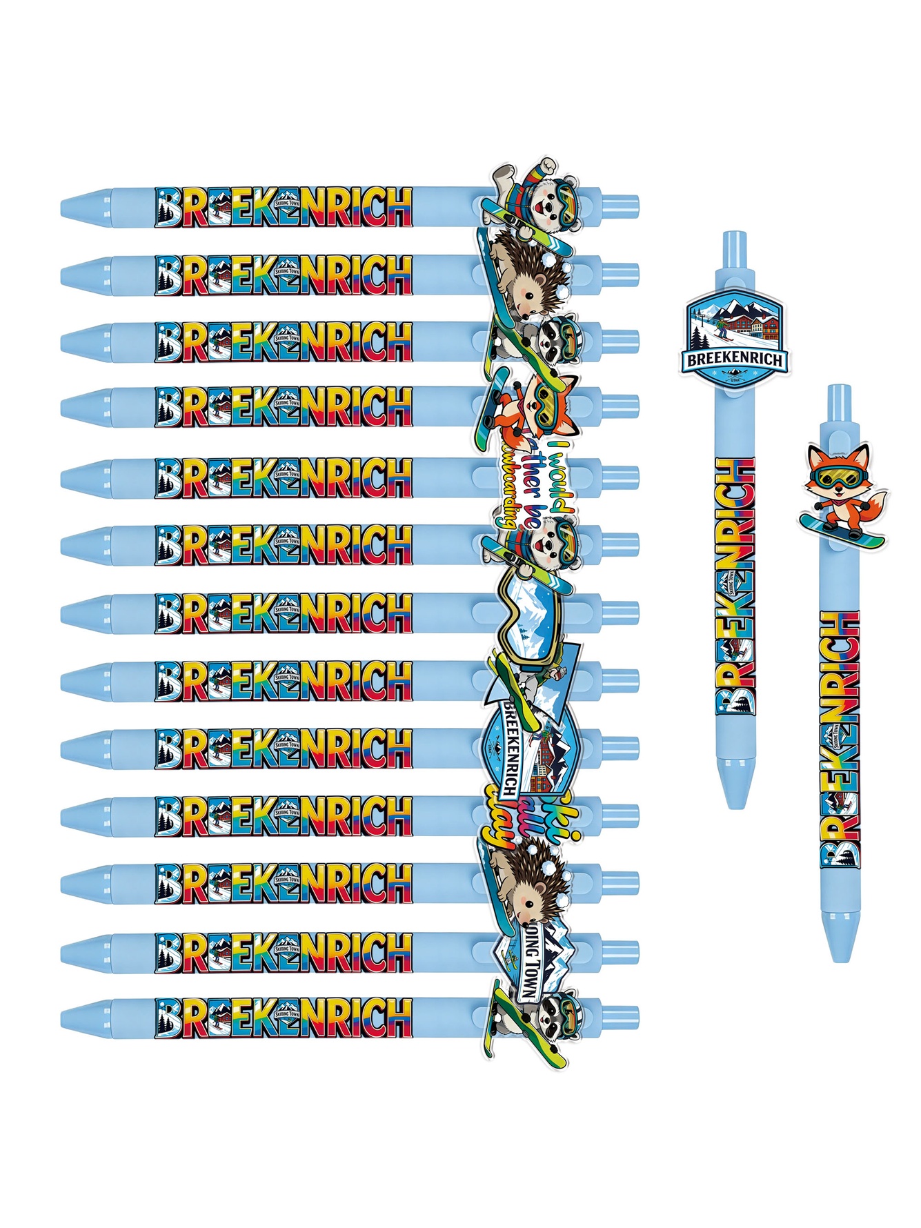 Small Animal Skiing Theme Ballpoint Pens - 10-Pack