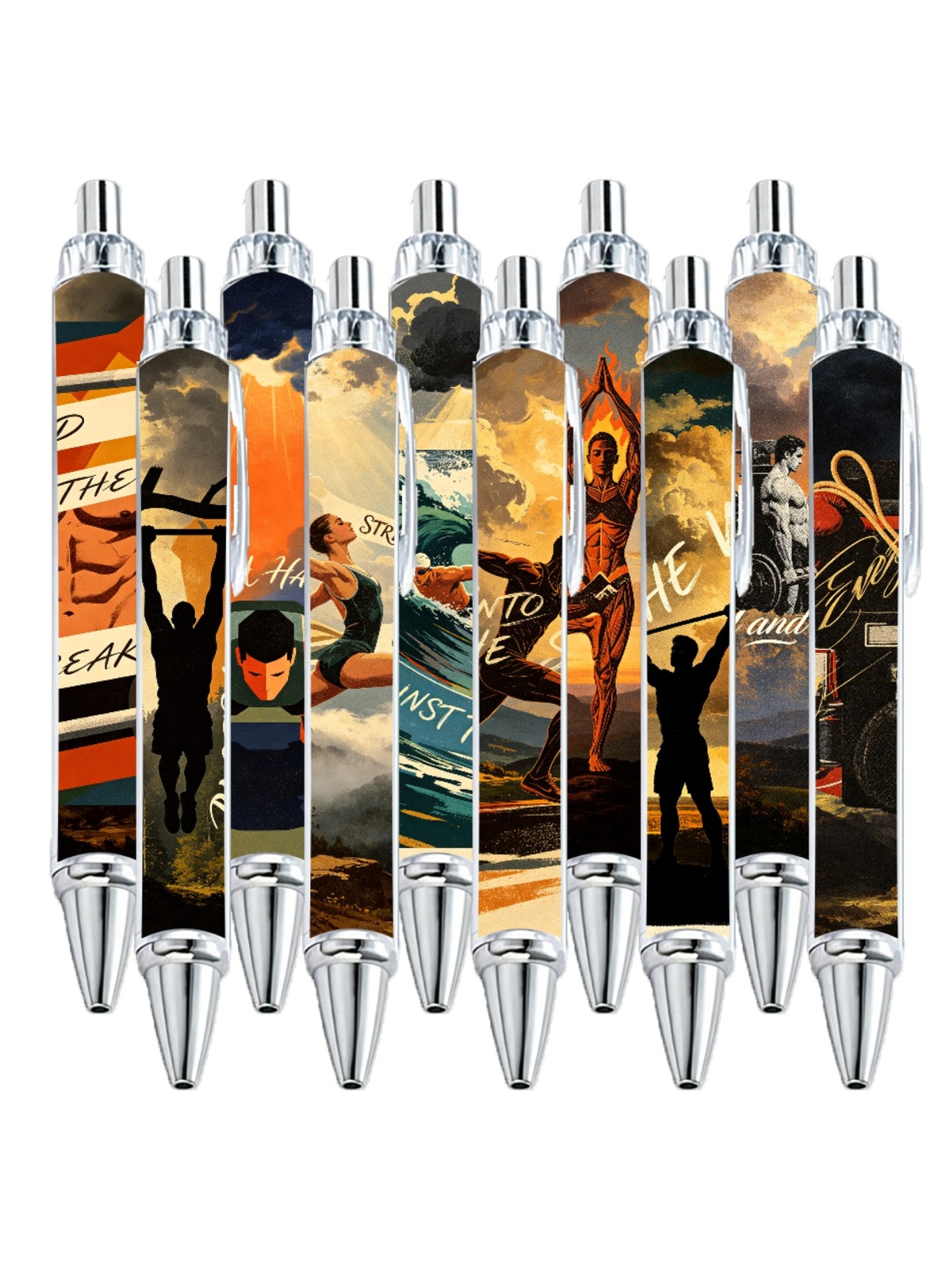 Sports Motivation Ballpoint Pens, Yoga Swimming - 10-Pack