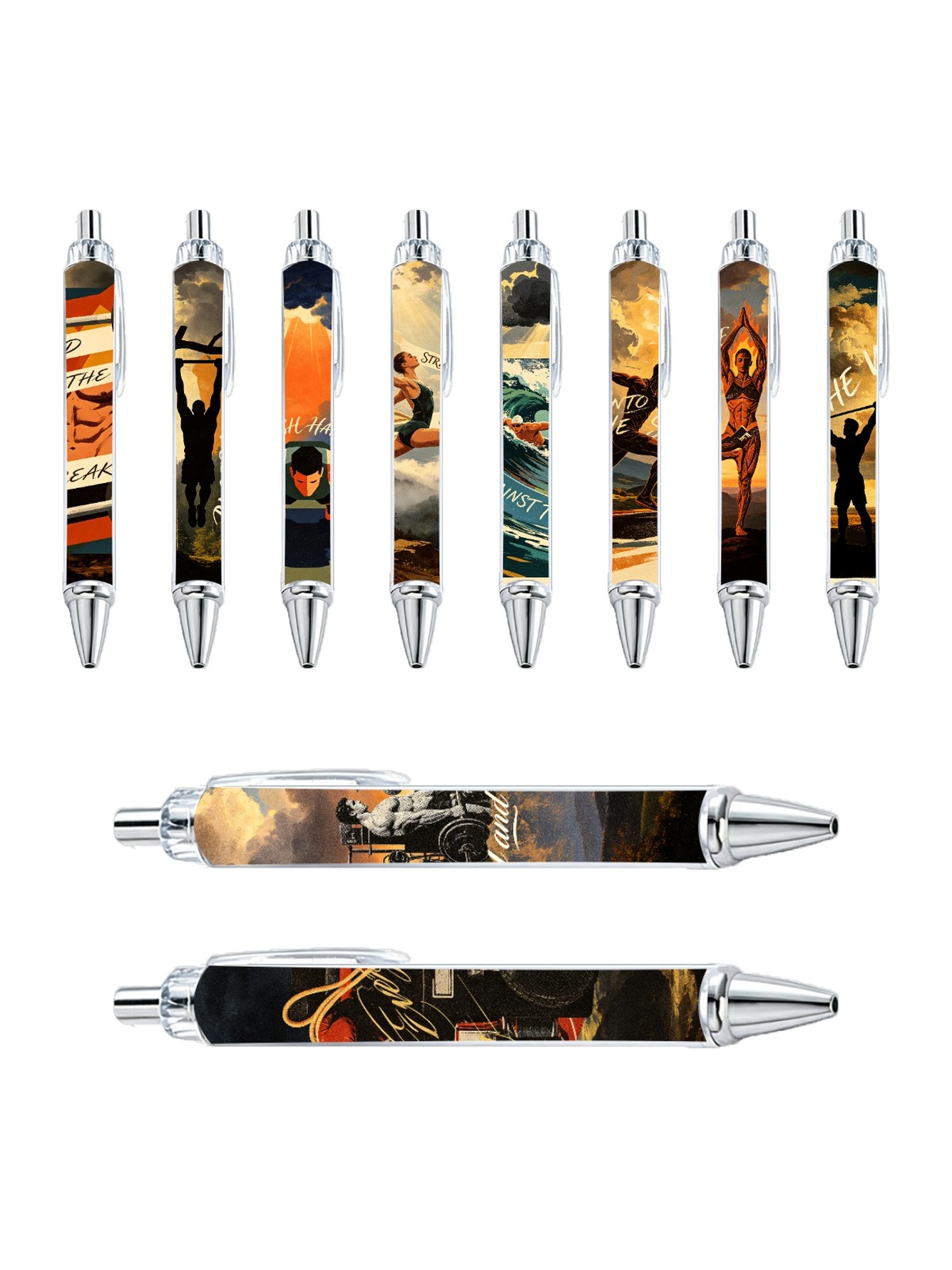 Sports Motivation Ballpoint Pens, Yoga Swimming - 10-Pack