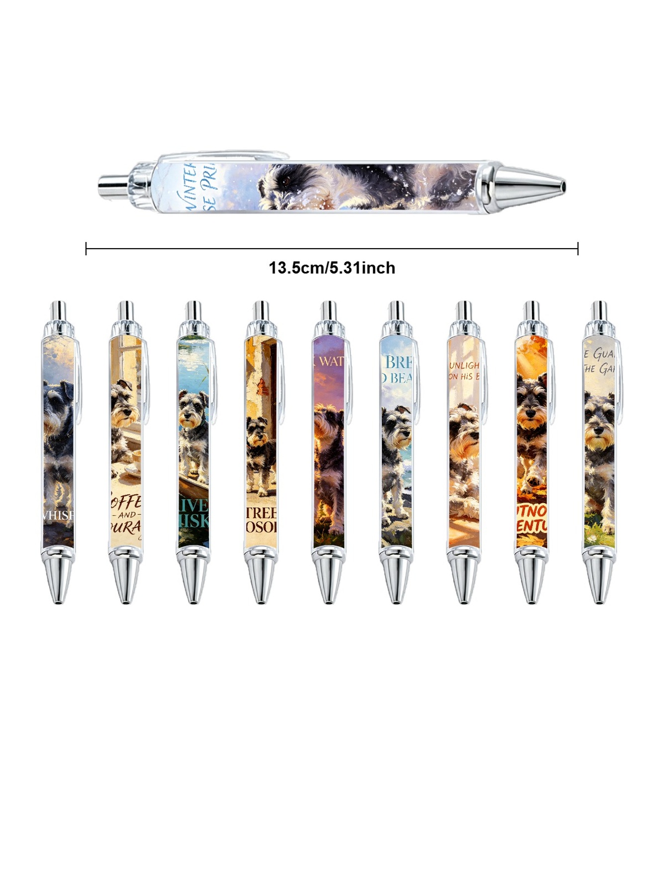Schnauzer Winter Pens, Snow Dog Print - 10-Pack
