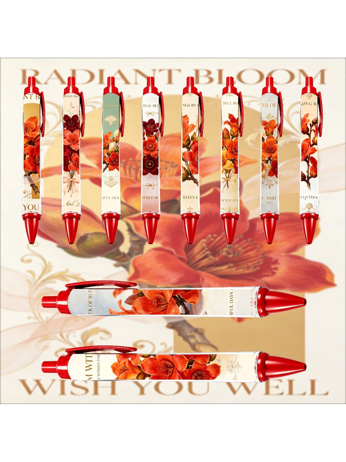 Camellia Pen, Orange Radiant Bloom - 10-Pack