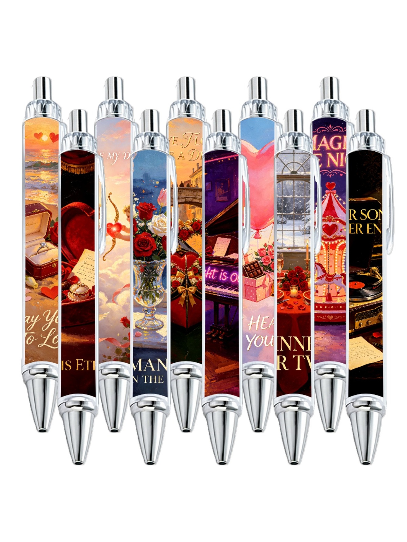 Valentines Day Gel Pens, Black Ink - 10-Pack