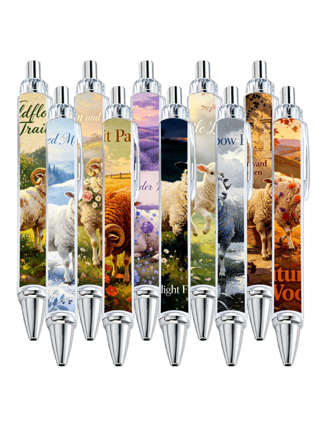 Floral Sheep Gel Pens, Black Ink - 10-Pack