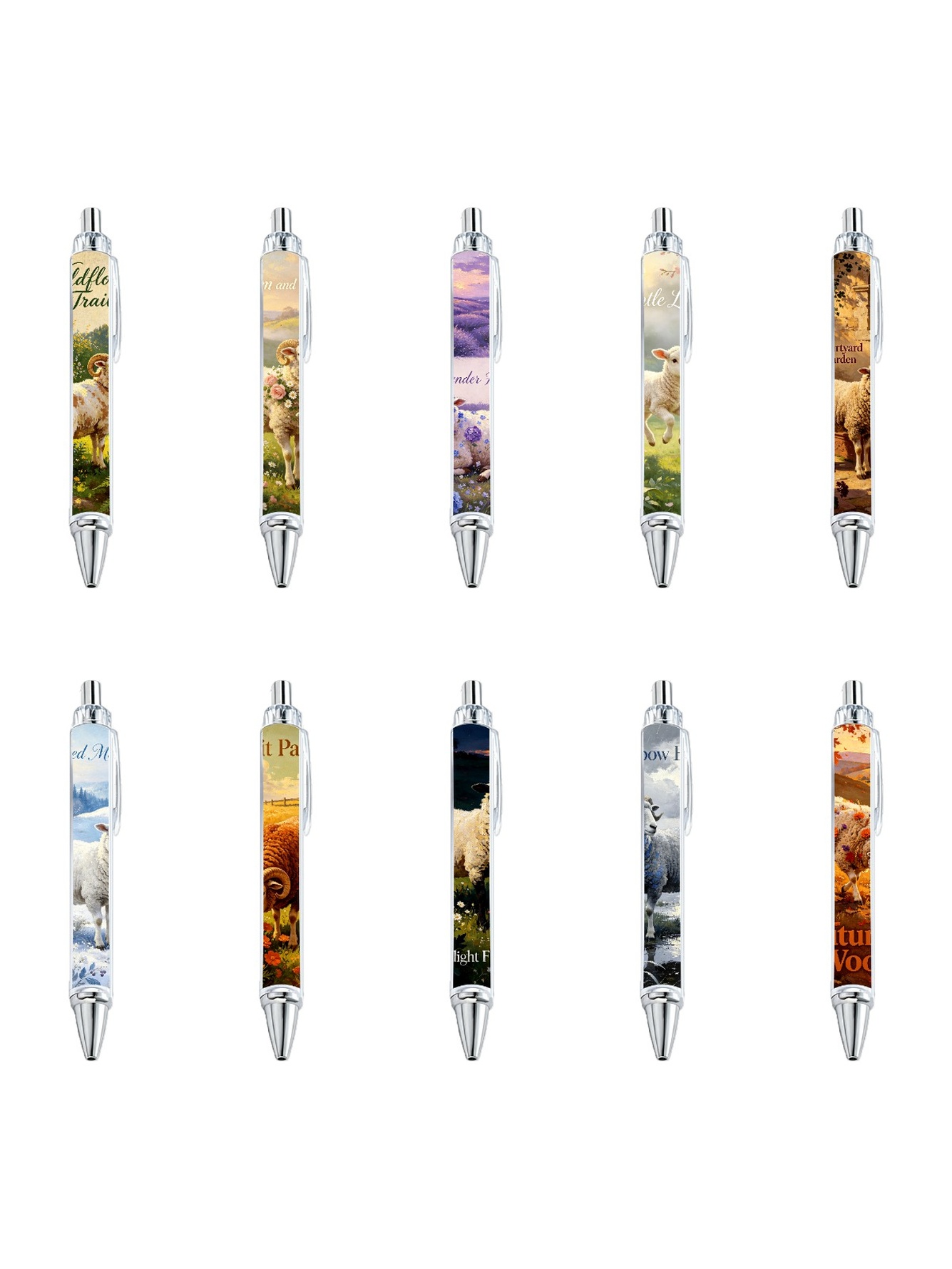 Floral Sheep Gel Pens, Black Ink - 10-Pack