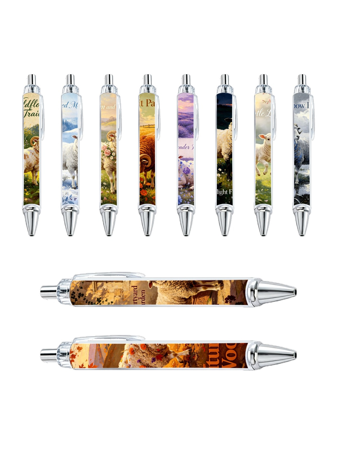Floral Sheep Gel Pens, Black Ink - 10-Pack