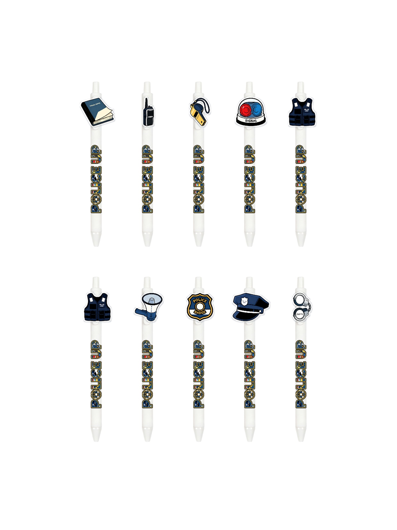 Police Officer Pens, Cap Radio - 10-Pack