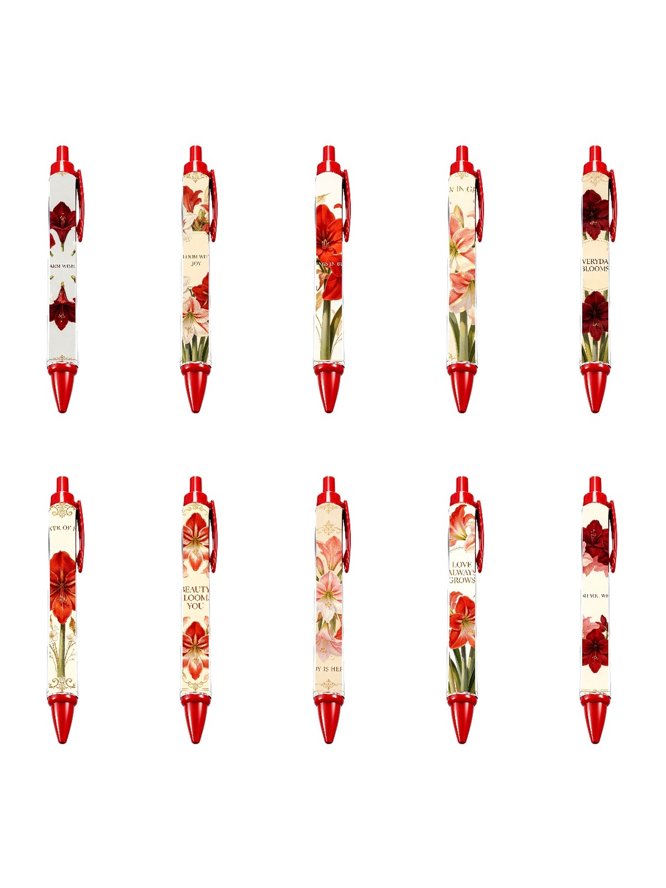 Red Peony Pen, Warm Wishes Black Ink - 10-Pack