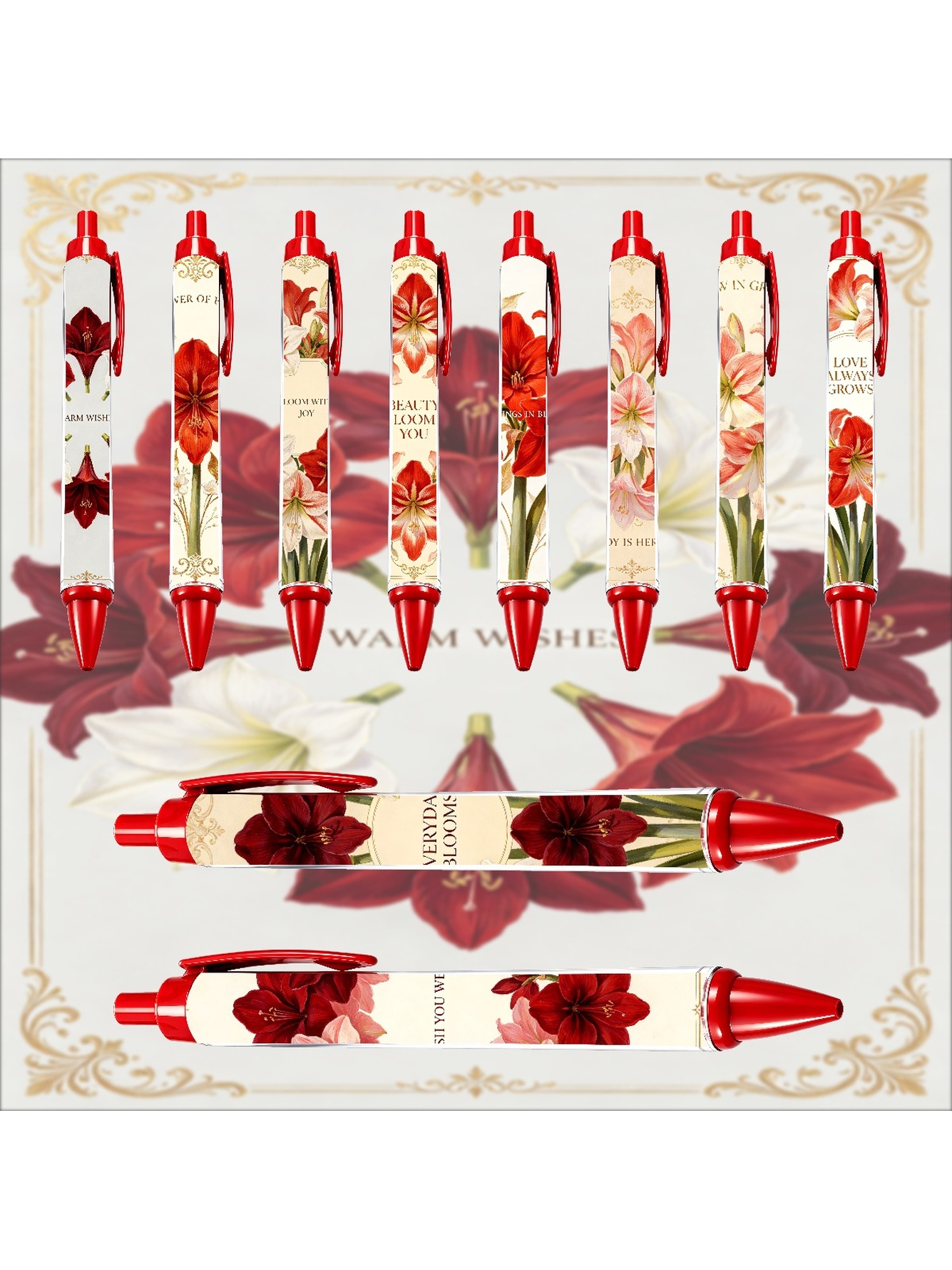 Red Peony Pen, Warm Wishes Black Ink - 10-Pack