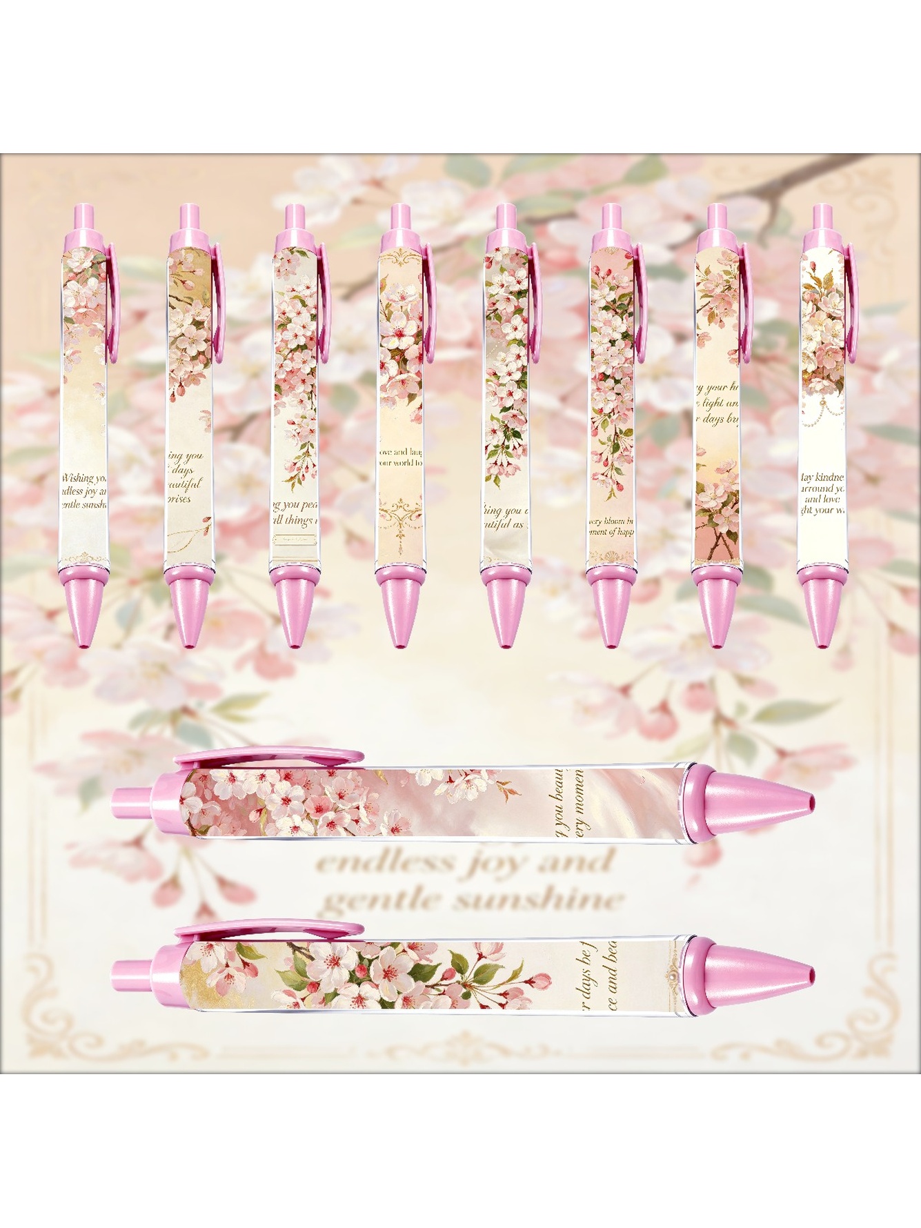 Orange Camellia Pen, Endless Joy Black Ink - 10-Pack