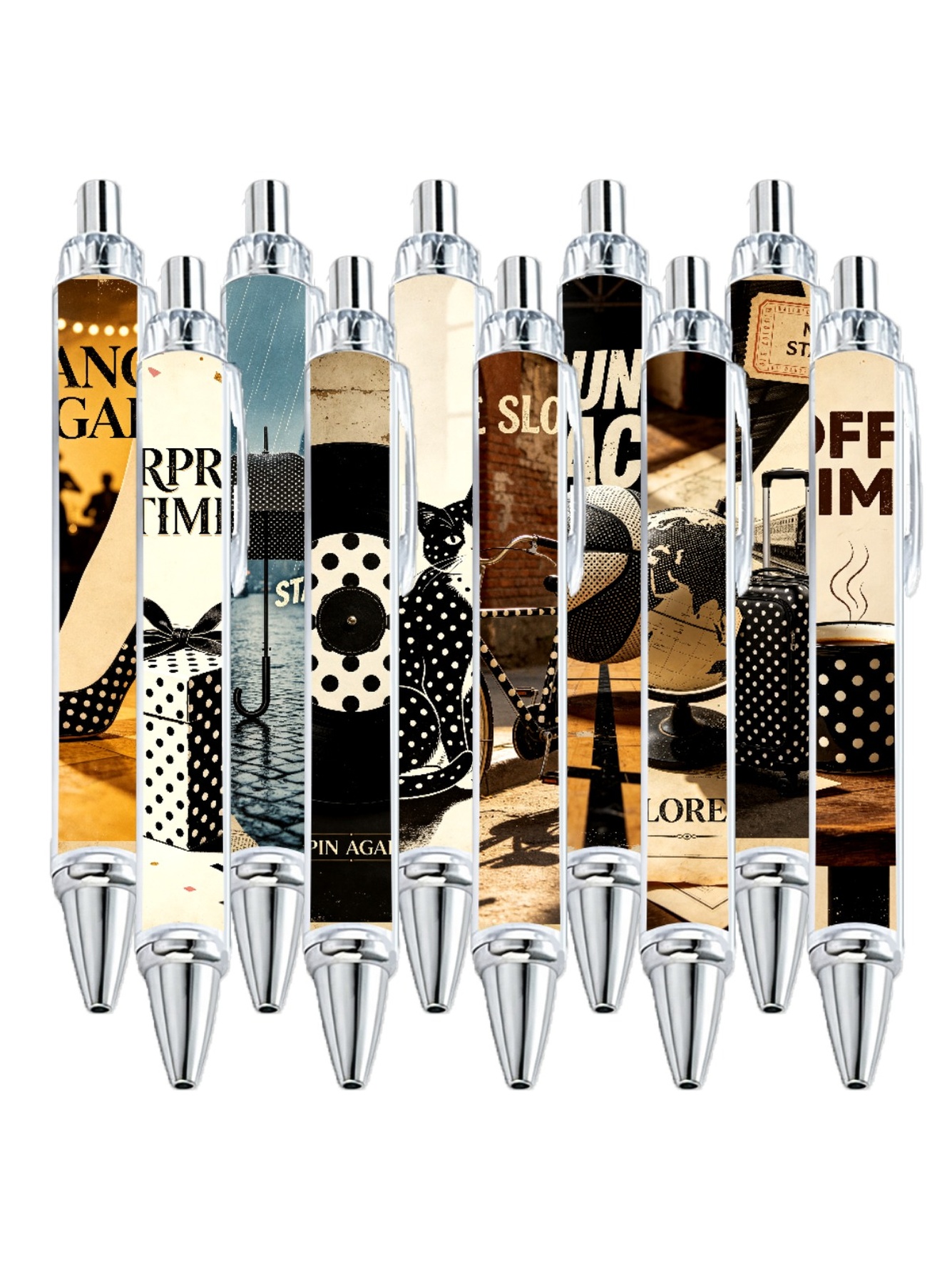 Polka Dot Gel Pens, Black White Dots, Black Ink - 10-Pack