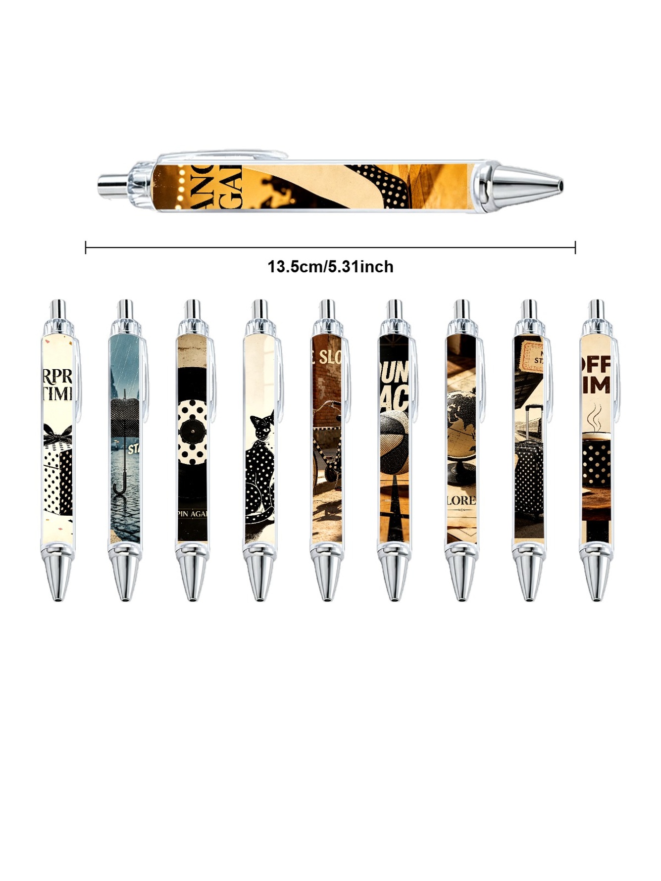 Polka Dot Gel Pens, Black White Dots, Black Ink - 10-Pack