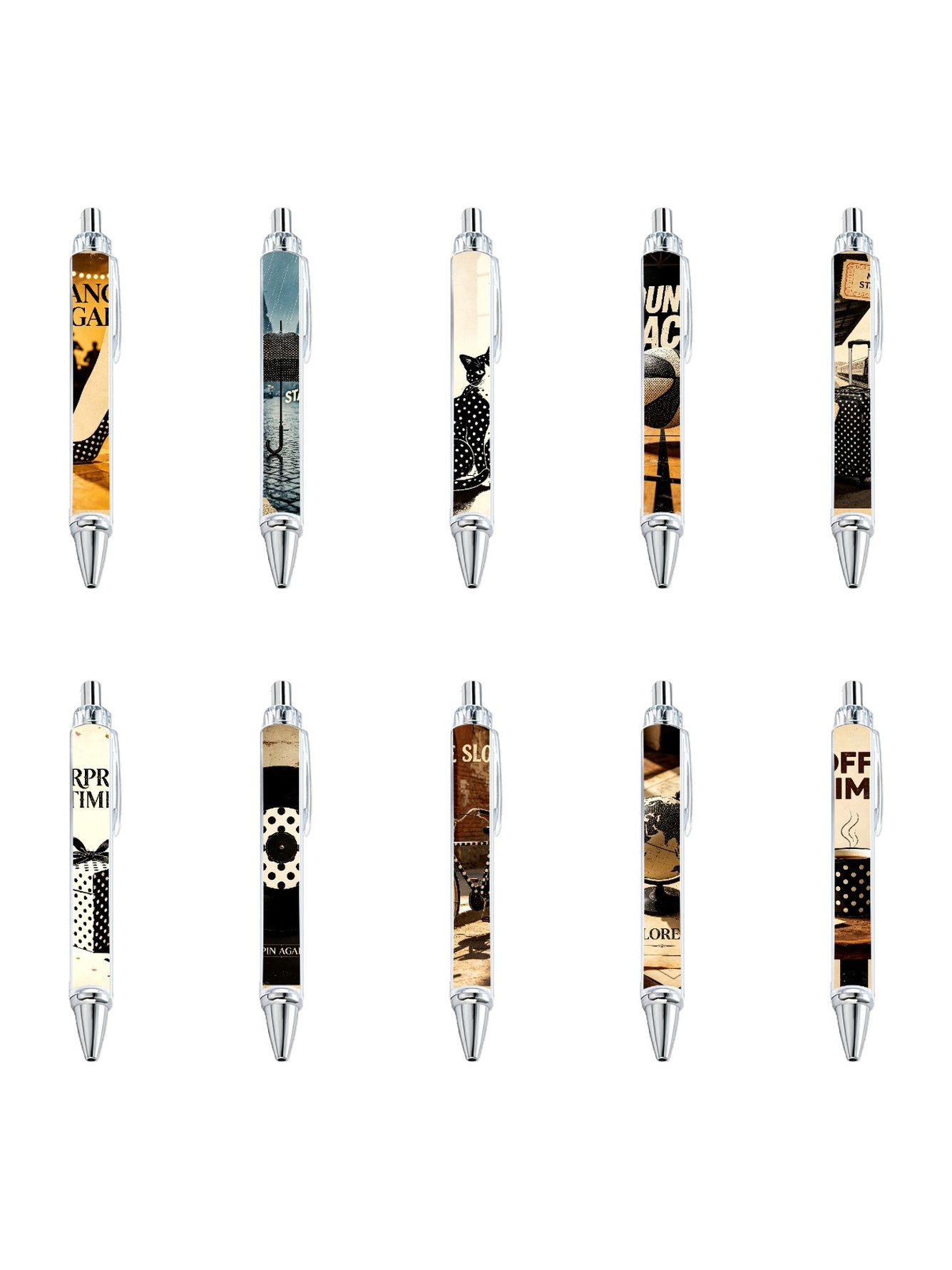 Polka Dot Gel Pens, Black White Dots, Black Ink - 10-Pack