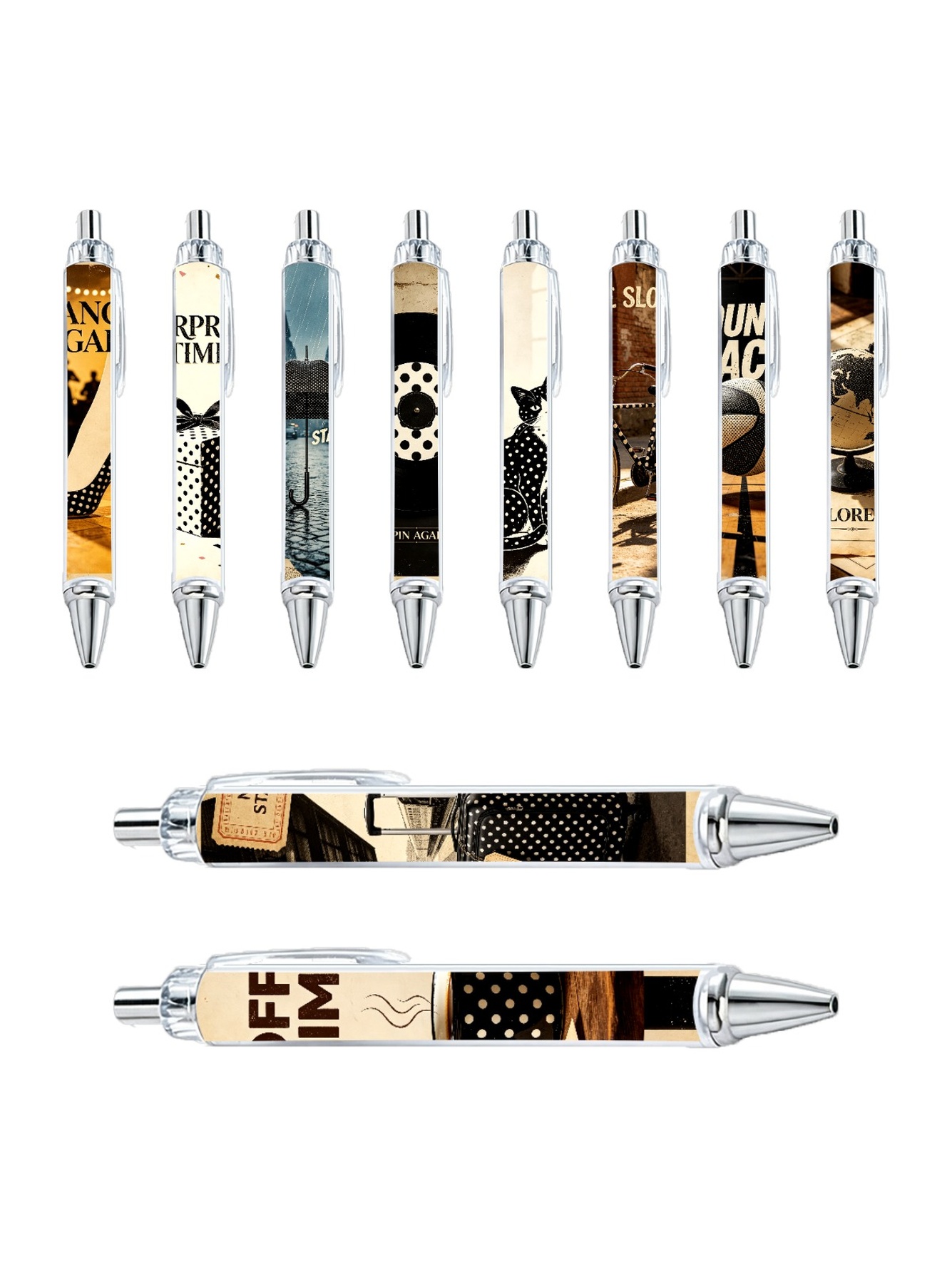 Polka Dot Gel Pens, Black White Dots, Black Ink - 10-Pack