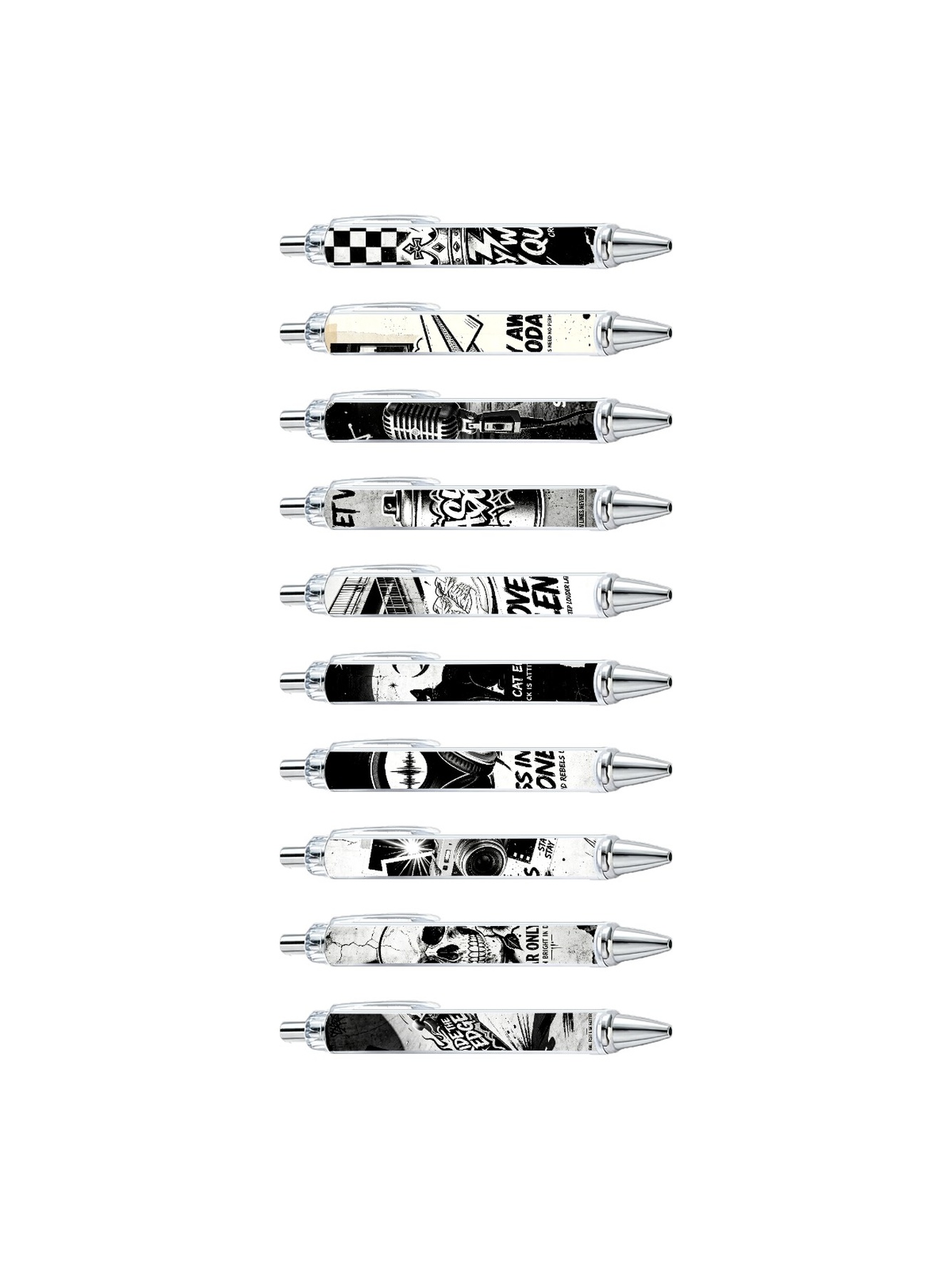 Black White Graffiti Gel Pens, Trendy Art Pattern - 10-Pack