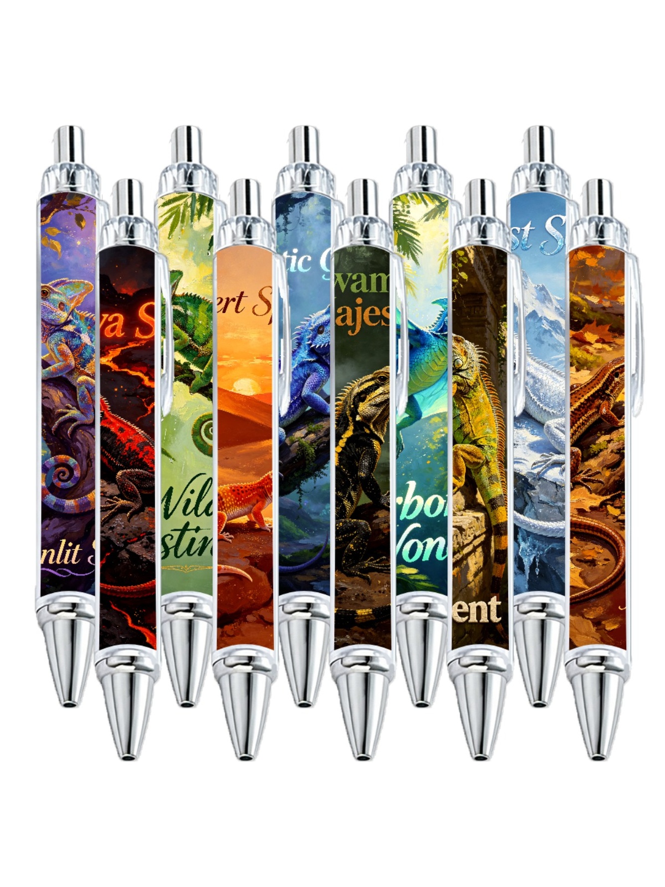 Lizard Gel Pens, Reptile Pattern Stationery - 10-Pack