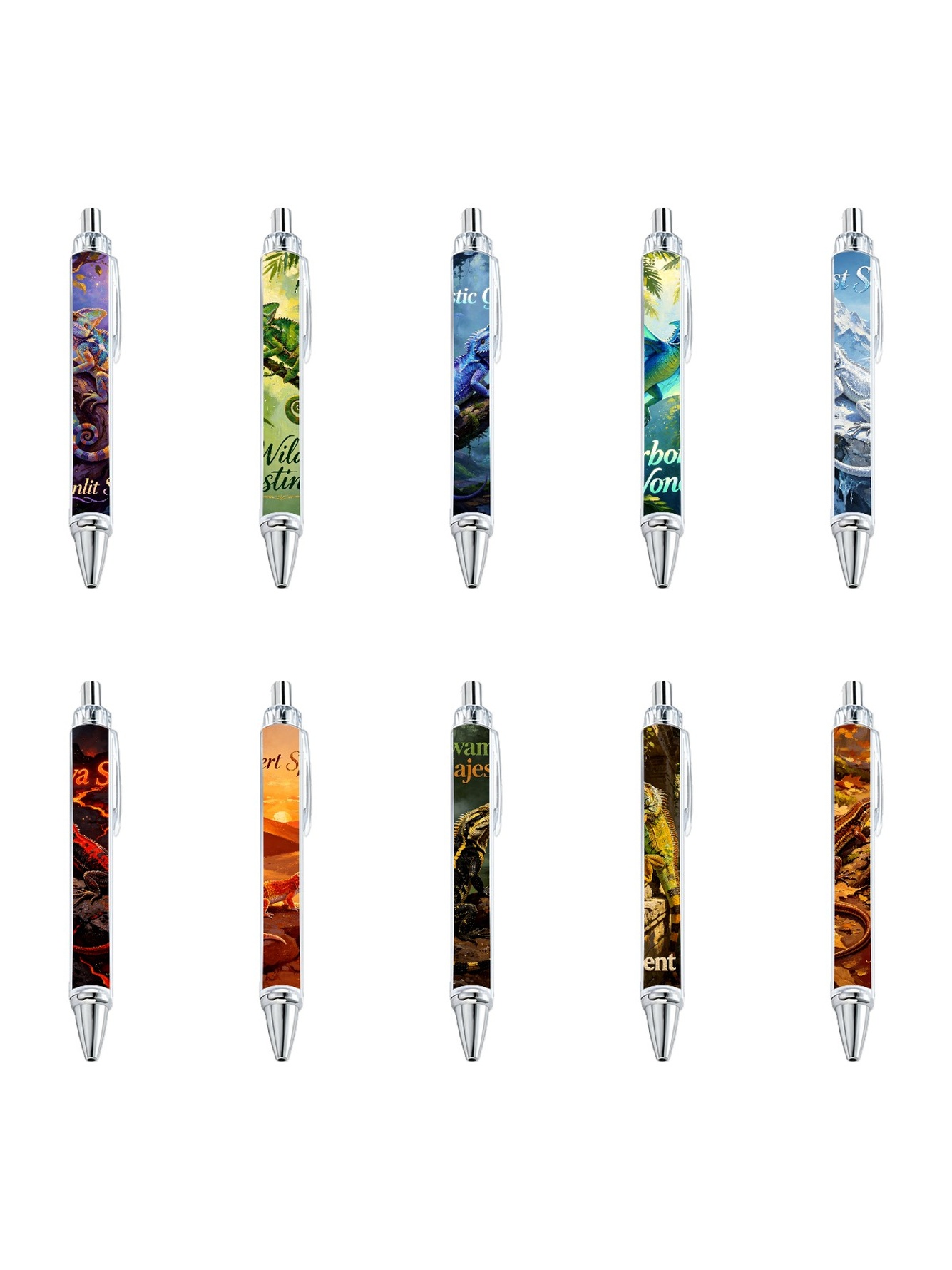 Lizard Gel Pens, Reptile Pattern Stationery - 10-Pack