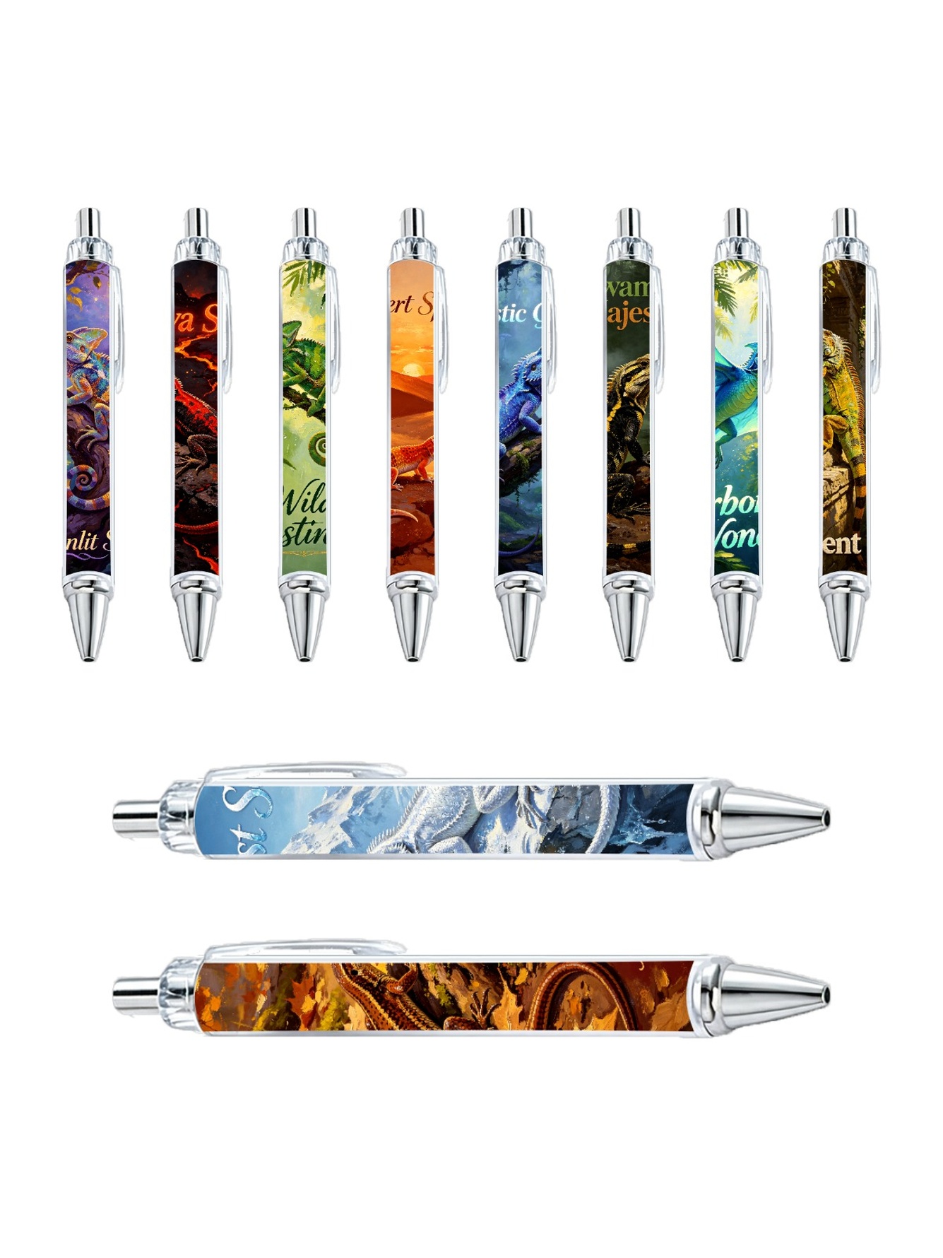 Lizard Gel Pens, Reptile Pattern Stationery - 10-Pack