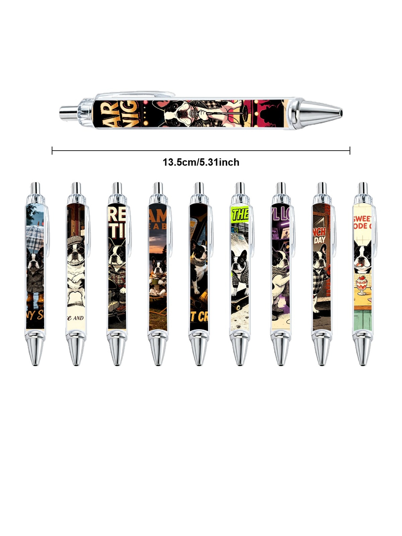 French Bulldog Gel Pens Black Ink - 10-Pack