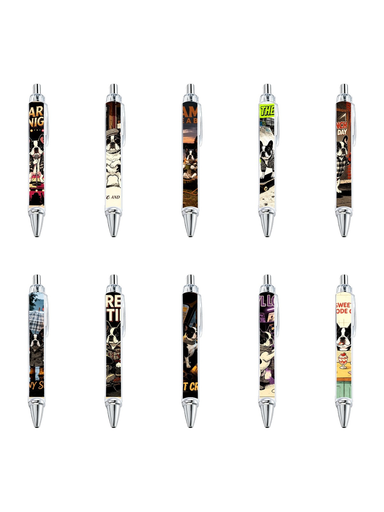 French Bulldog Gel Pens Black Ink - 10-Pack
