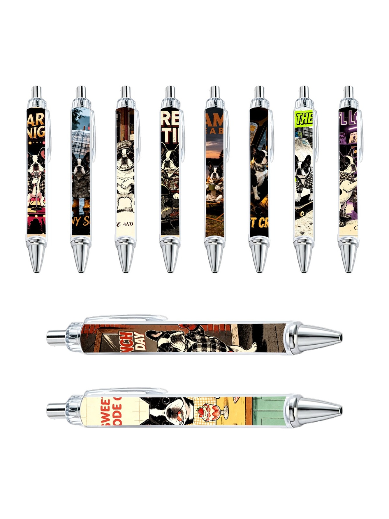 French Bulldog Gel Pens Black Ink - 10-Pack