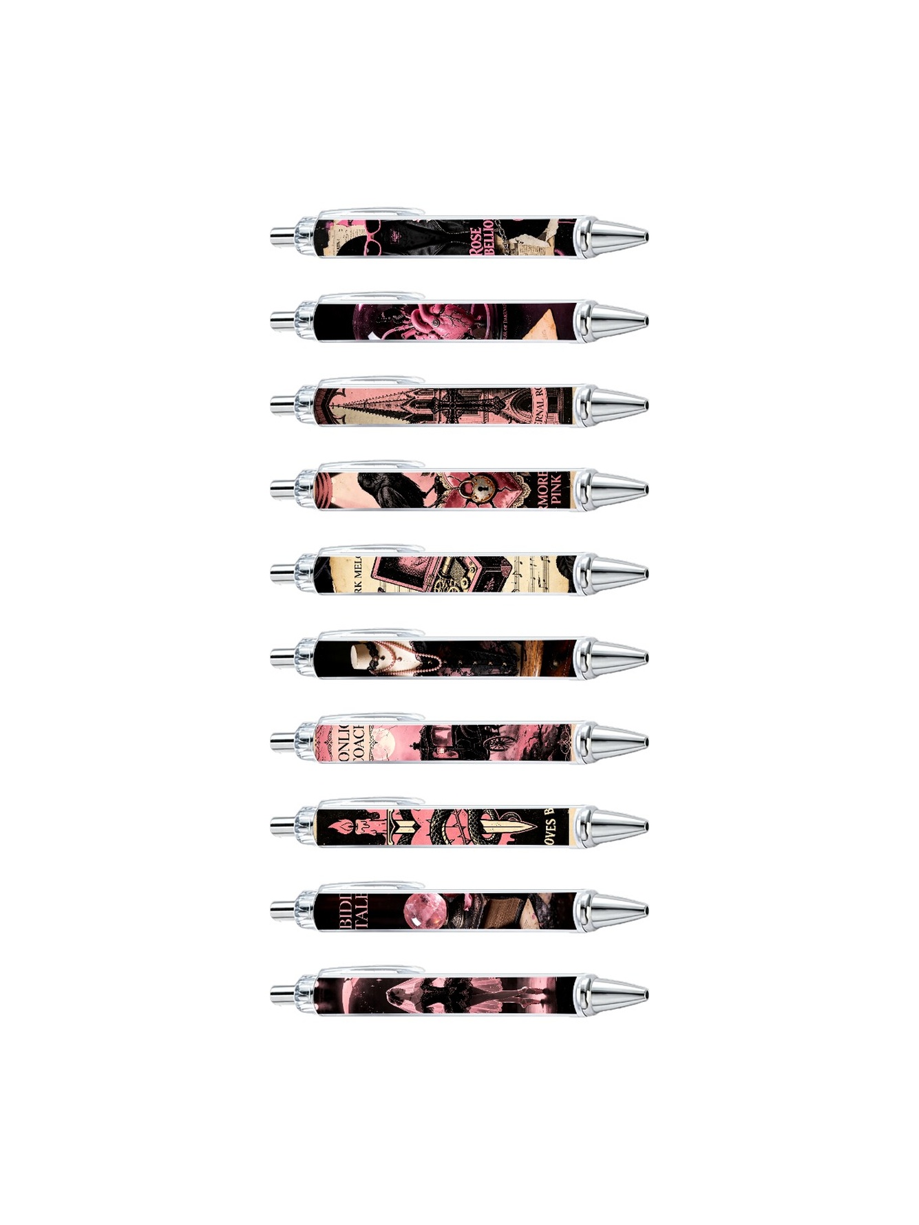 Gothic Gel Pens, Black Pink Goth, Black Ink - 10-Pack