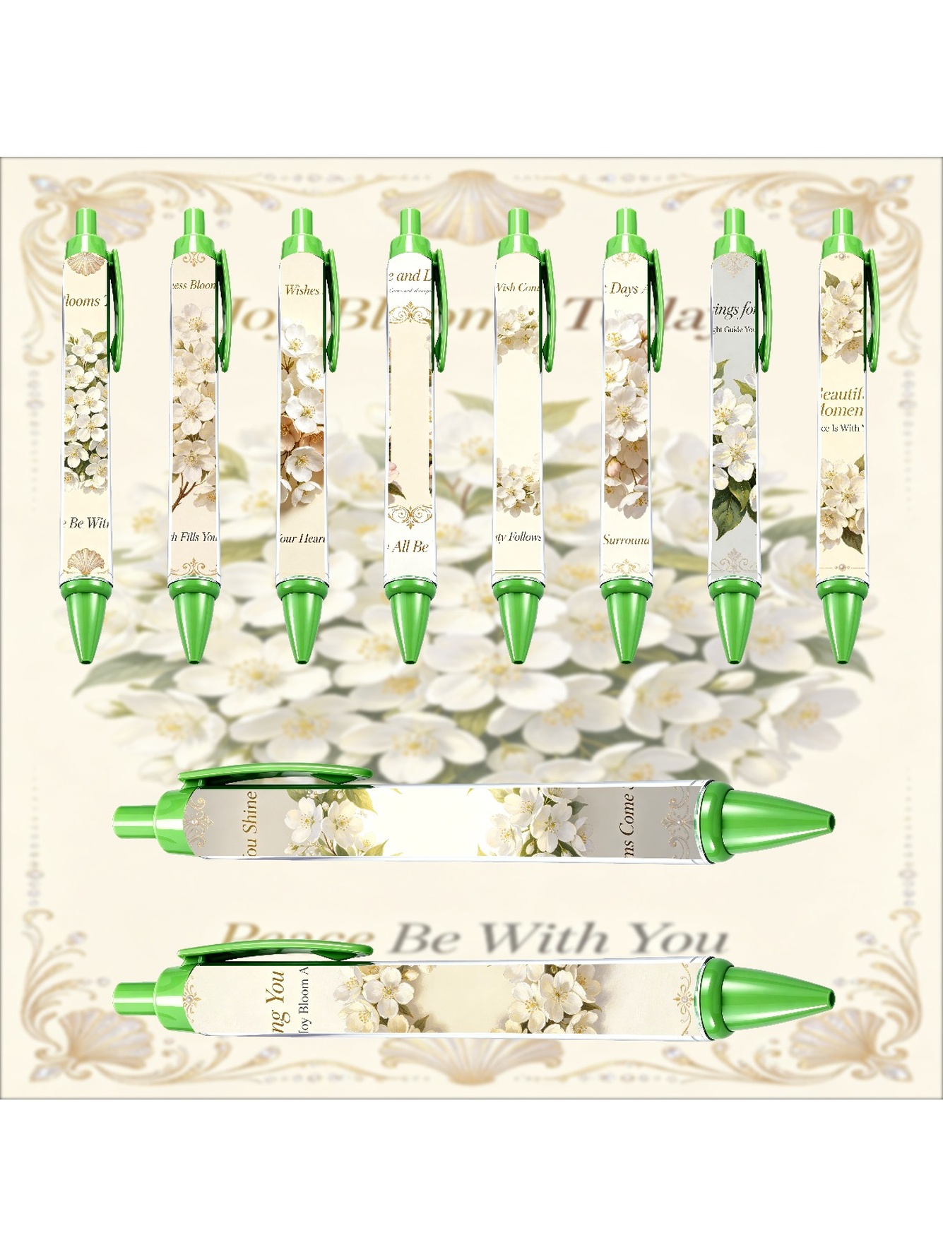 Green Leaf Retractable Pen - 10-Pack