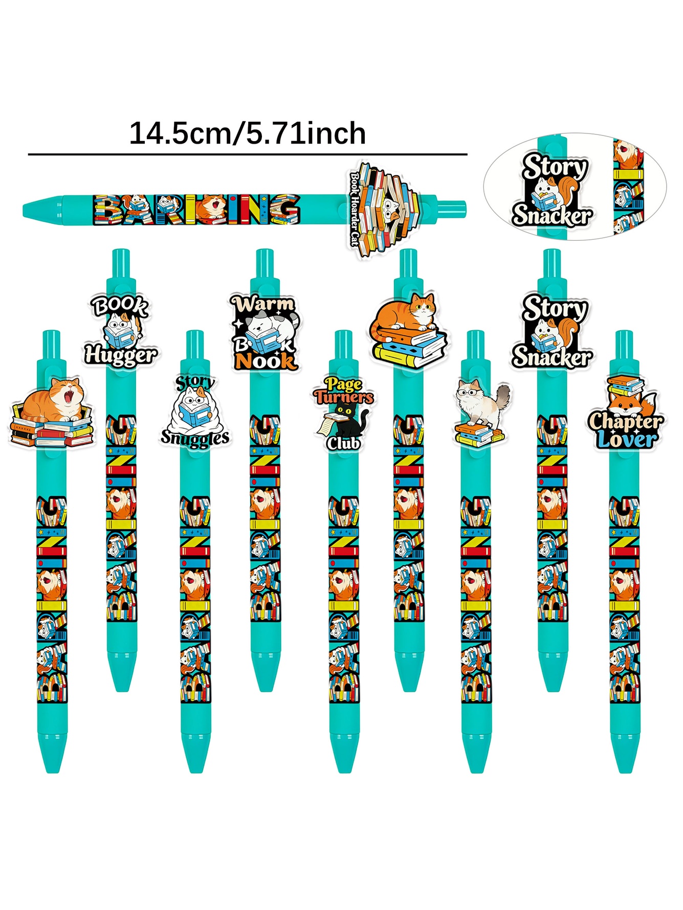 Reading Cat Patterned Ballpoint Pens - 10-Pack