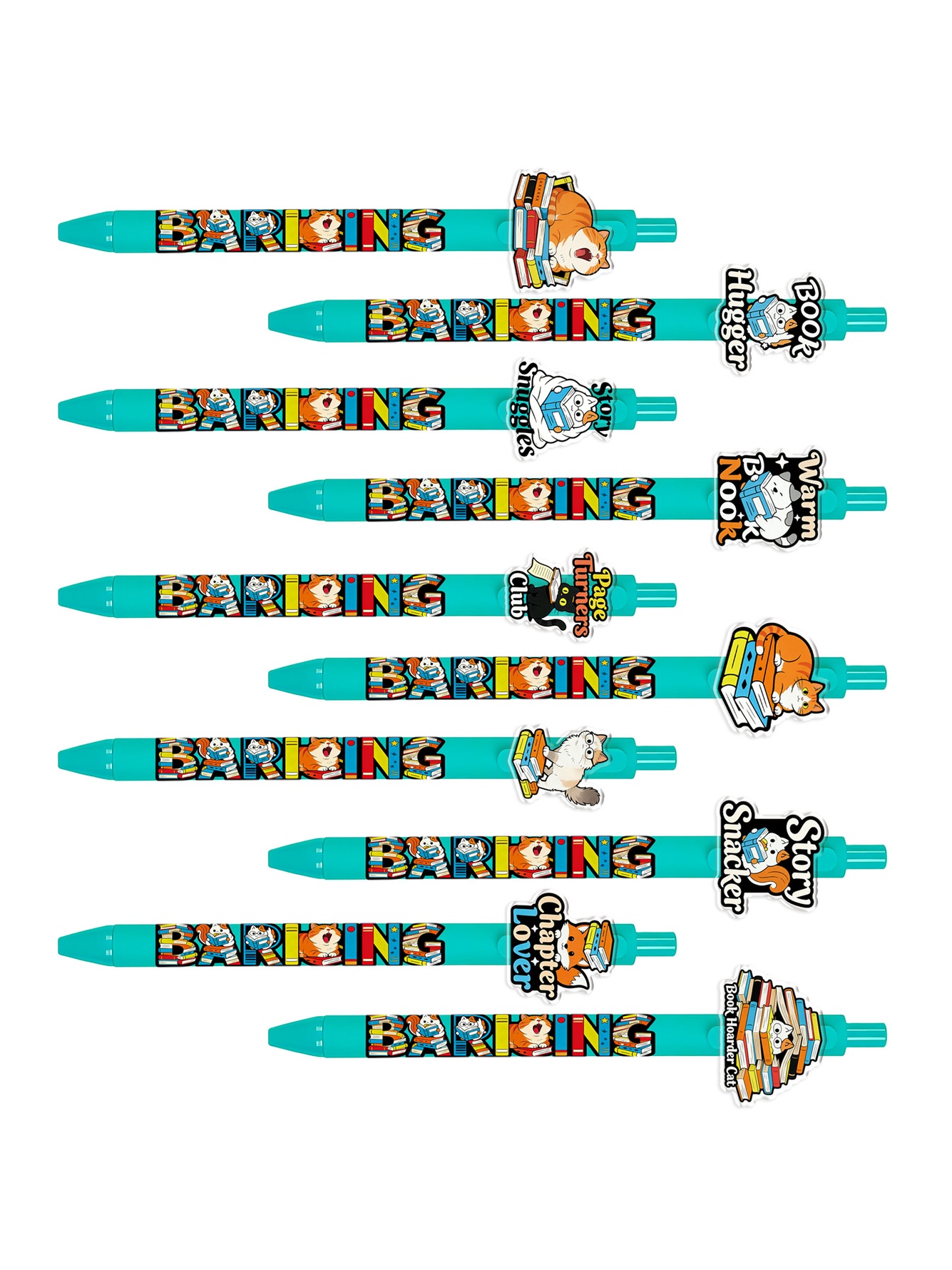 Reading Cat Patterned Ballpoint Pens - 10-Pack