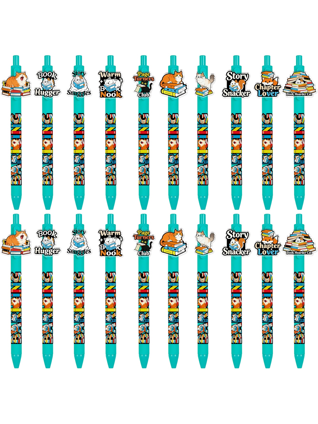 Reading Cat Patterned Ballpoint Pens - 10-Pack