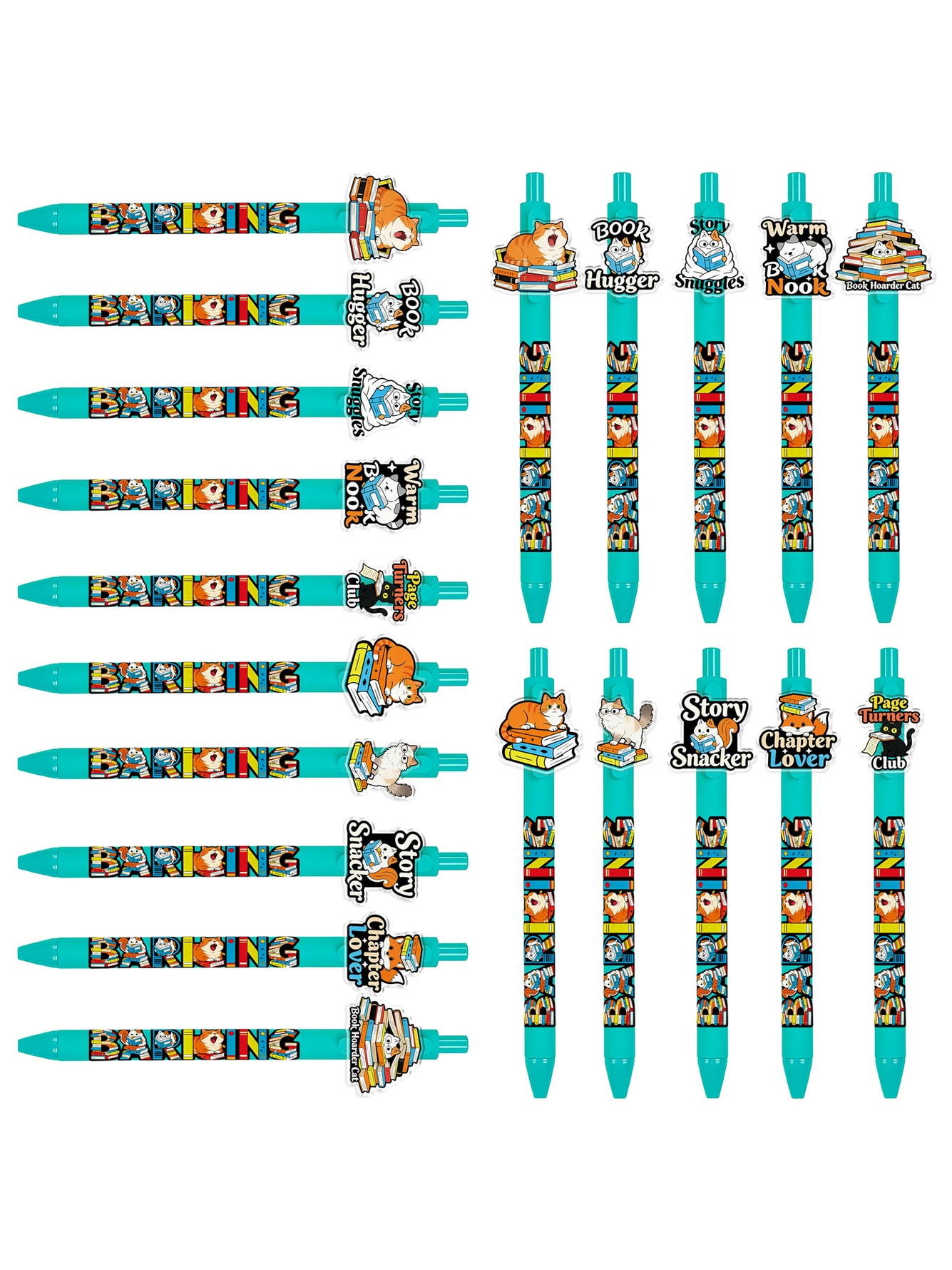 Reading Cat Patterned Ballpoint Pens - 10-Pack