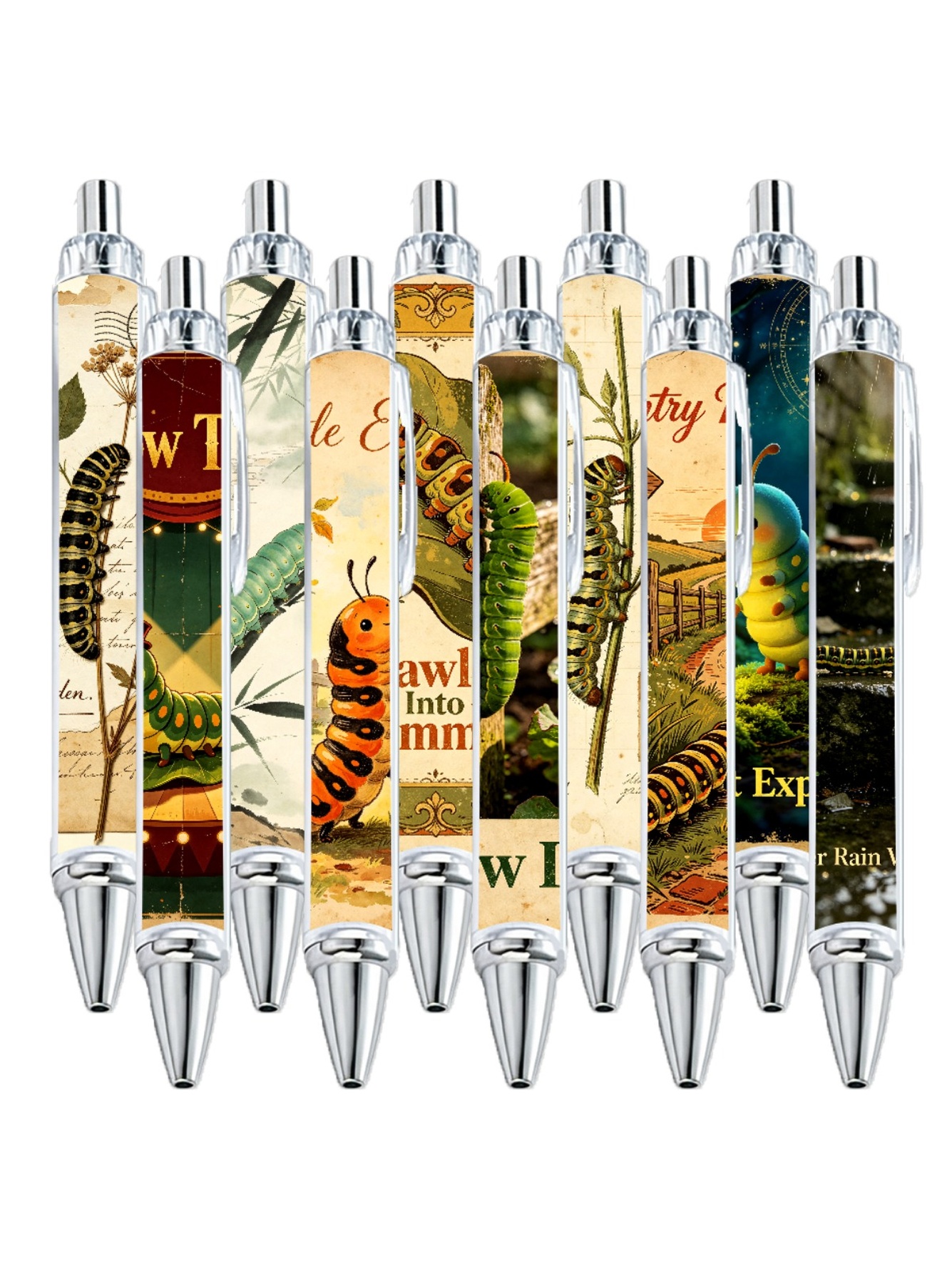 Caterpillar Gel Pens, Caterpillar Pattern, Black Ink - 10-Pack