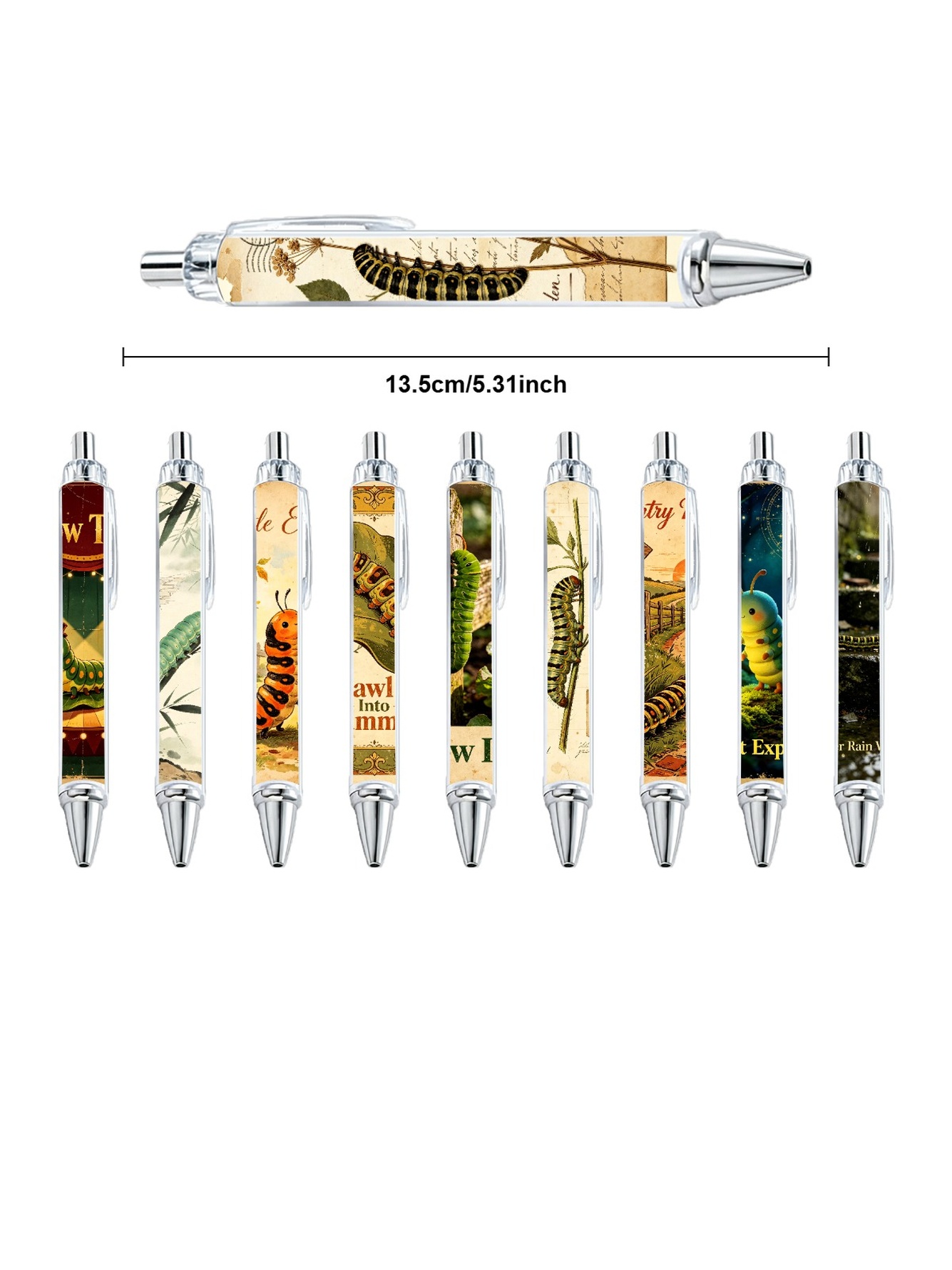 Caterpillar Gel Pens, Caterpillar Pattern, Black Ink - 10-Pack