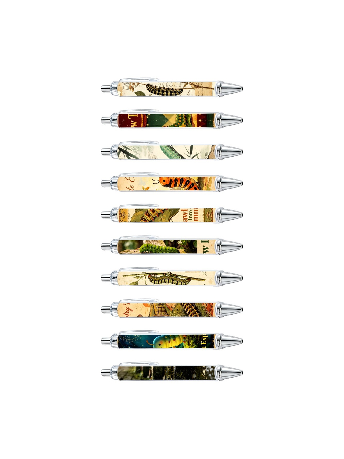 Caterpillar Gel Pens, Caterpillar Pattern, Black Ink - 10-Pack
