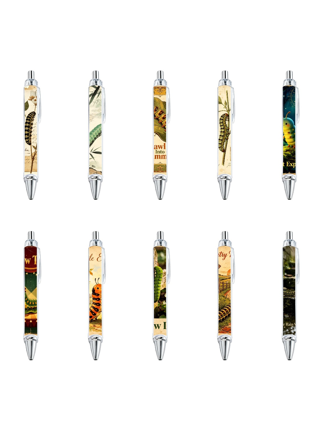 Caterpillar Gel Pens, Caterpillar Pattern, Black Ink - 10-Pack