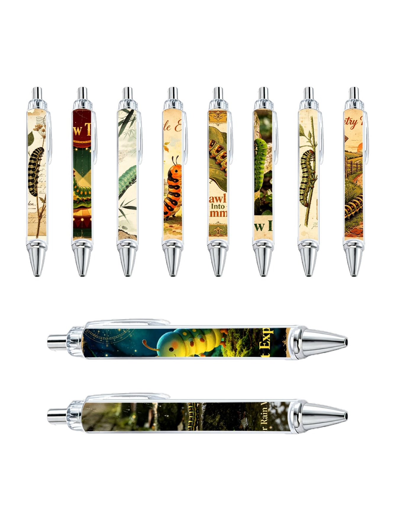 Caterpillar Gel Pens, Caterpillar Pattern, Black Ink - 10-Pack