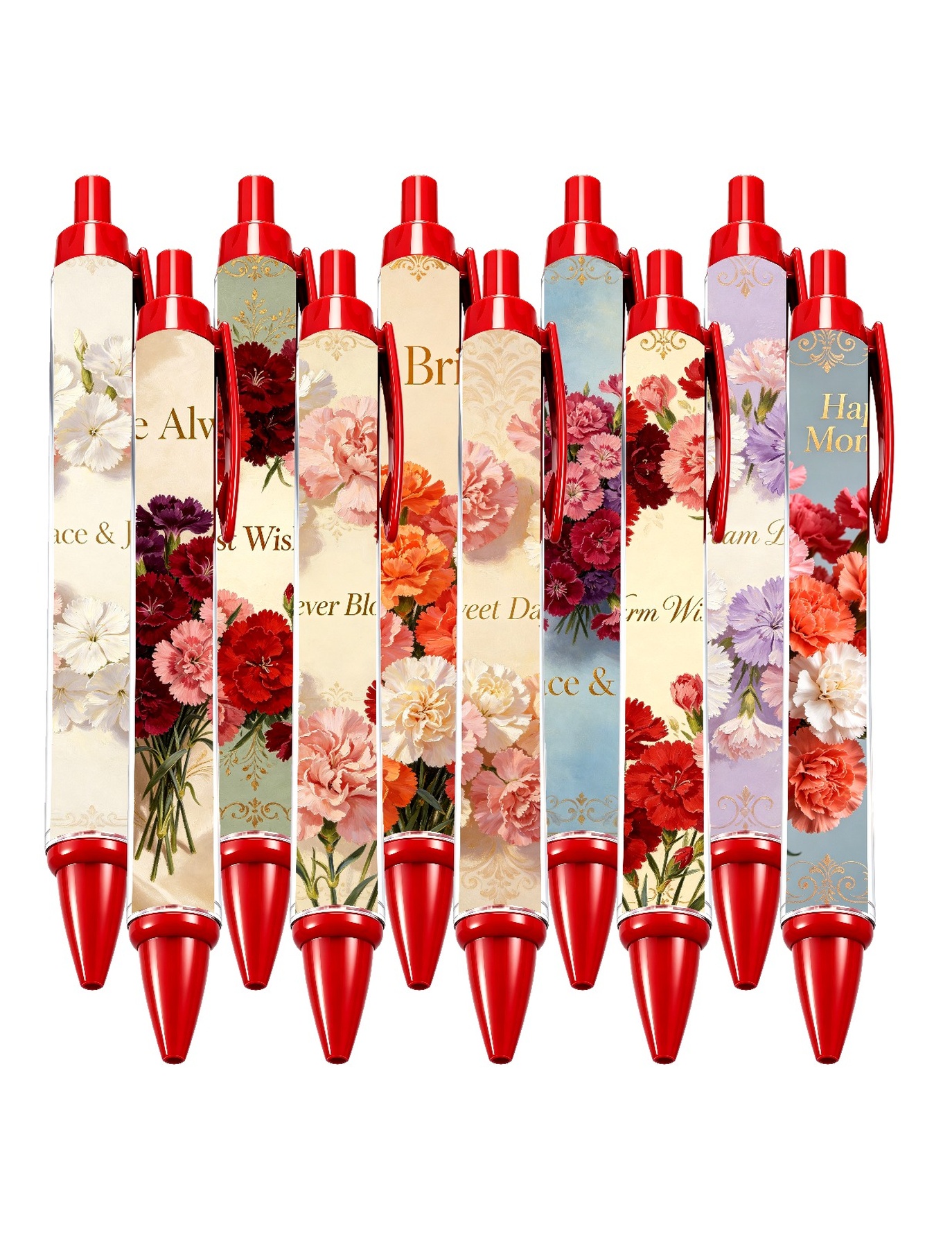 Red Peony Pen Peace And Joy Black Ink - 10-Pack