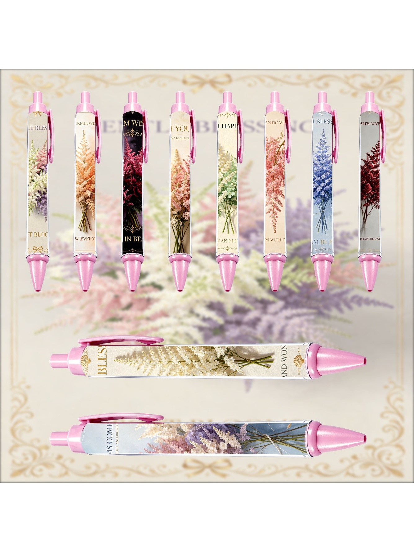 Pink Peony Pen Black Ink - 10-Pack