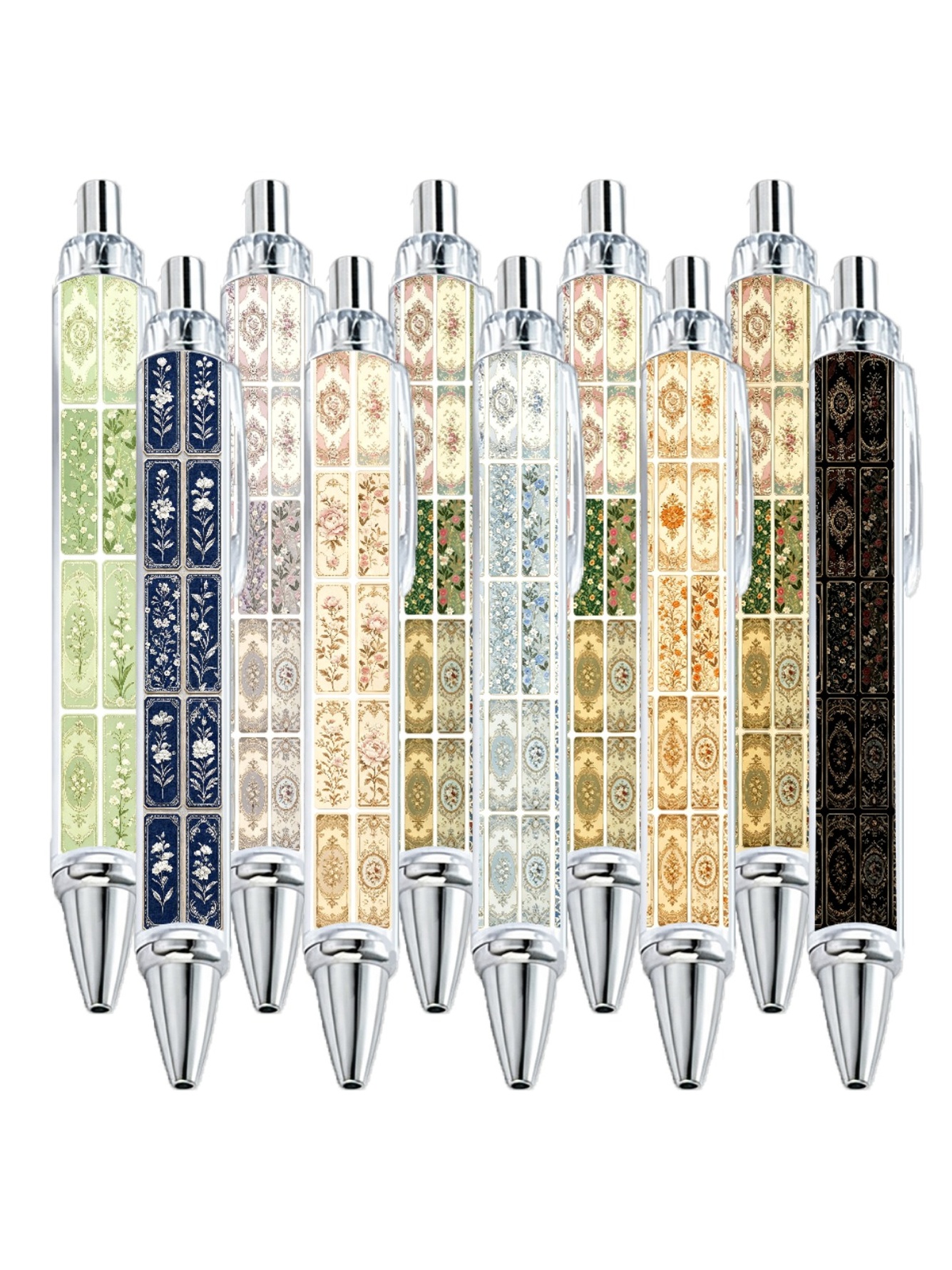 Floral Pattern Ballpoint Pen Black Ink - 10-Pack