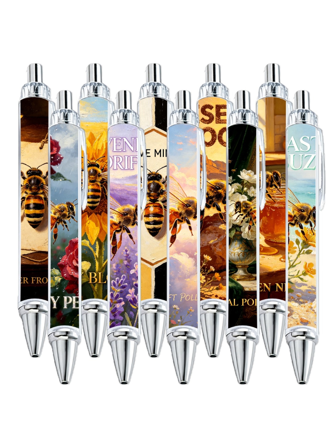Bee Gel Pens, Honey Bee Pattern, Black Ink - 10-Pack