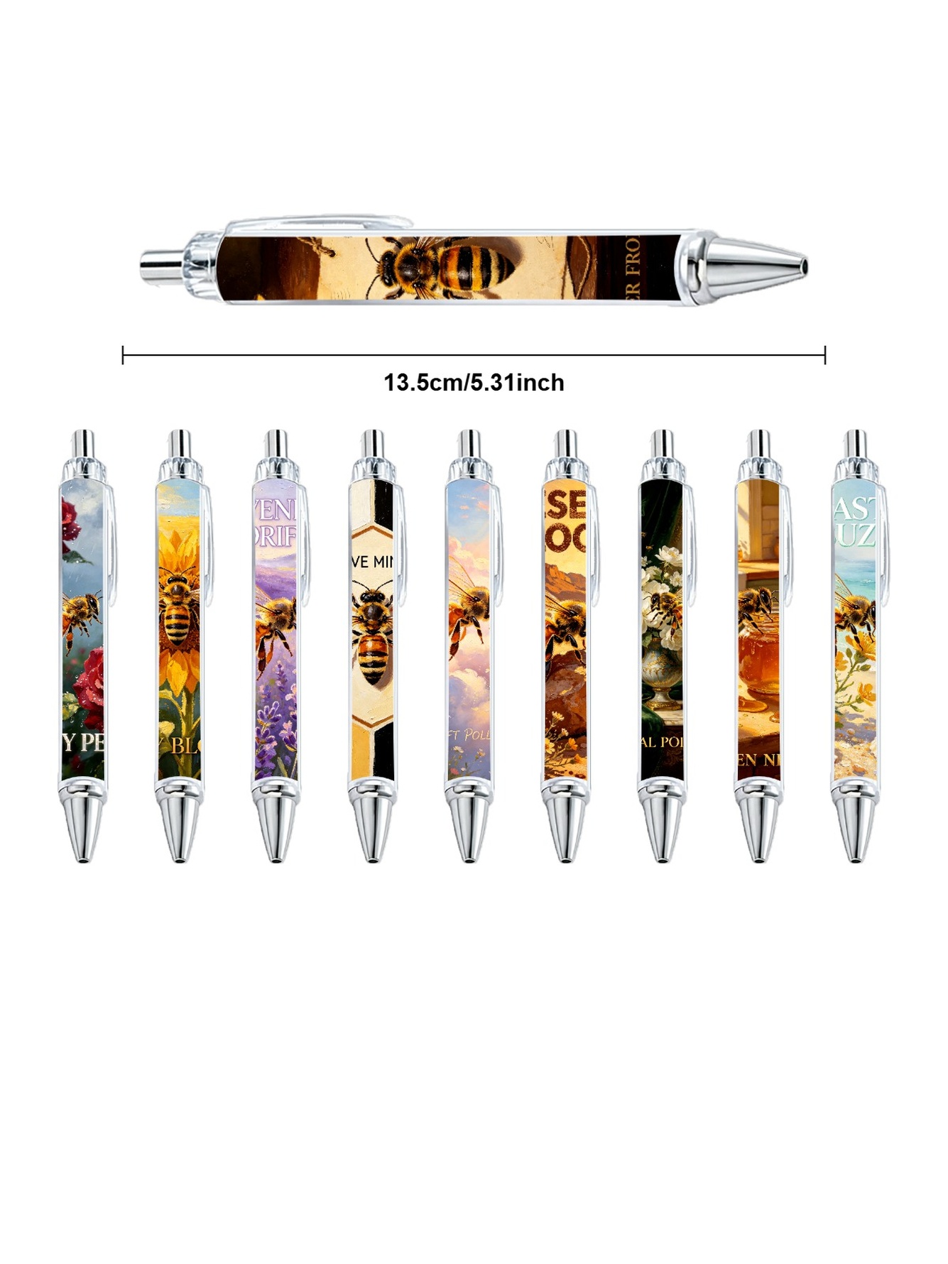 Bee Gel Pens, Honey Bee Pattern, Black Ink - 10-Pack